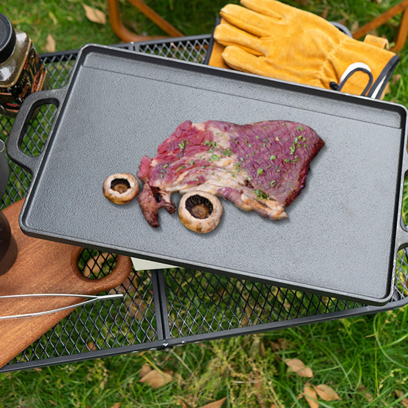 Piastra Bifacciale in Ghisa per Griglia Reversibile a Gas e a Induzione con Distribuzione Uniforme del Calore per Cucinare all'interno/all'esterno, Campeggio, Barbecue (Piccola)