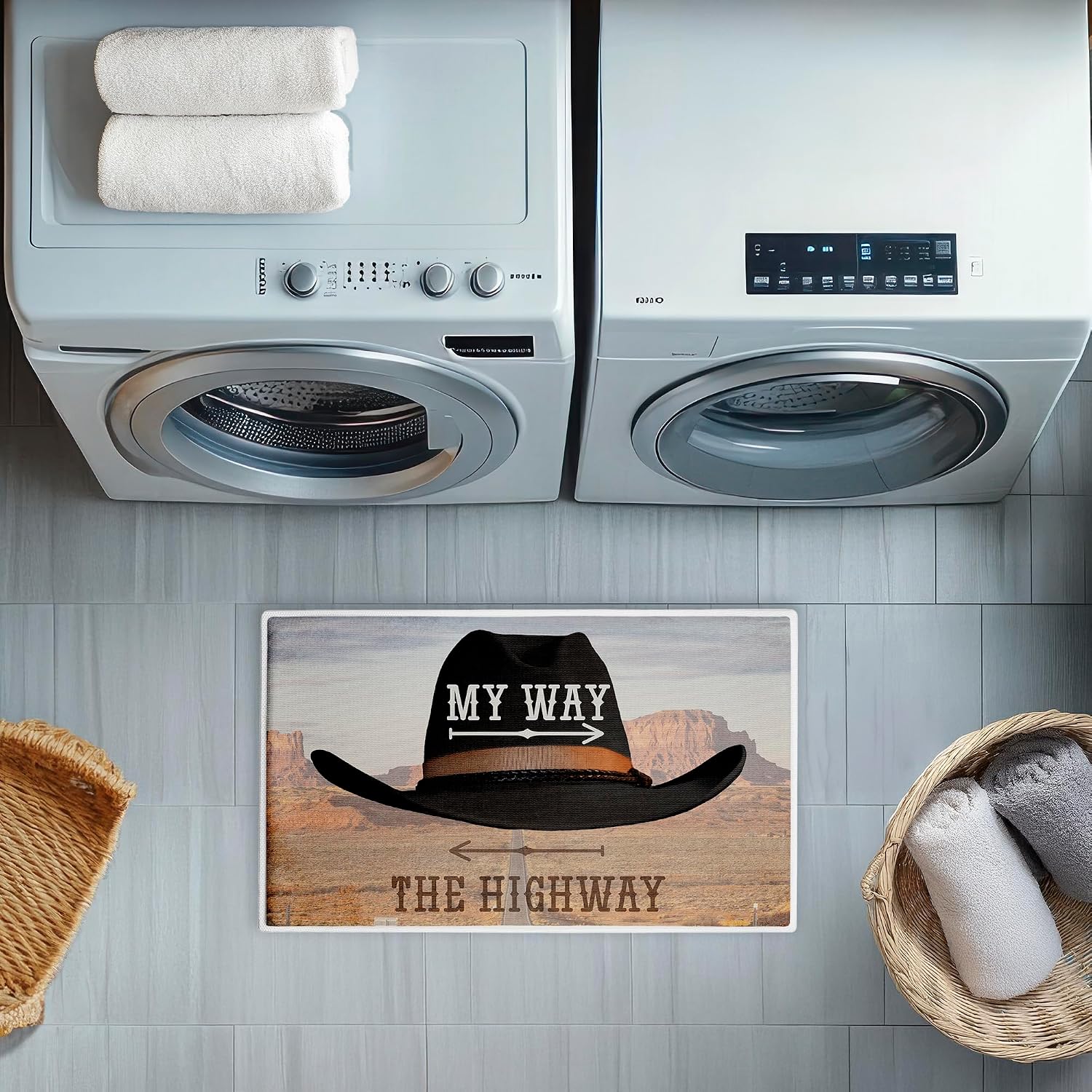 Stupell Industries My Way Highway Cowboy Plush Bathroom Mat & Bath Rug, Soft Quick-Dry Non-Slip Bathroom Rug with Recycled Foam Cushion, Rustic Cowboy Western Design by Marcus Prime, 18"x30"