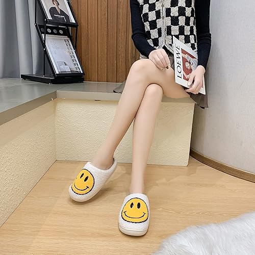 Miniatura 6 de PLMOKN Pantuflas para mujeres de interior y exterior, puntera abierta, mullidas, bonitas, con cara sonriente