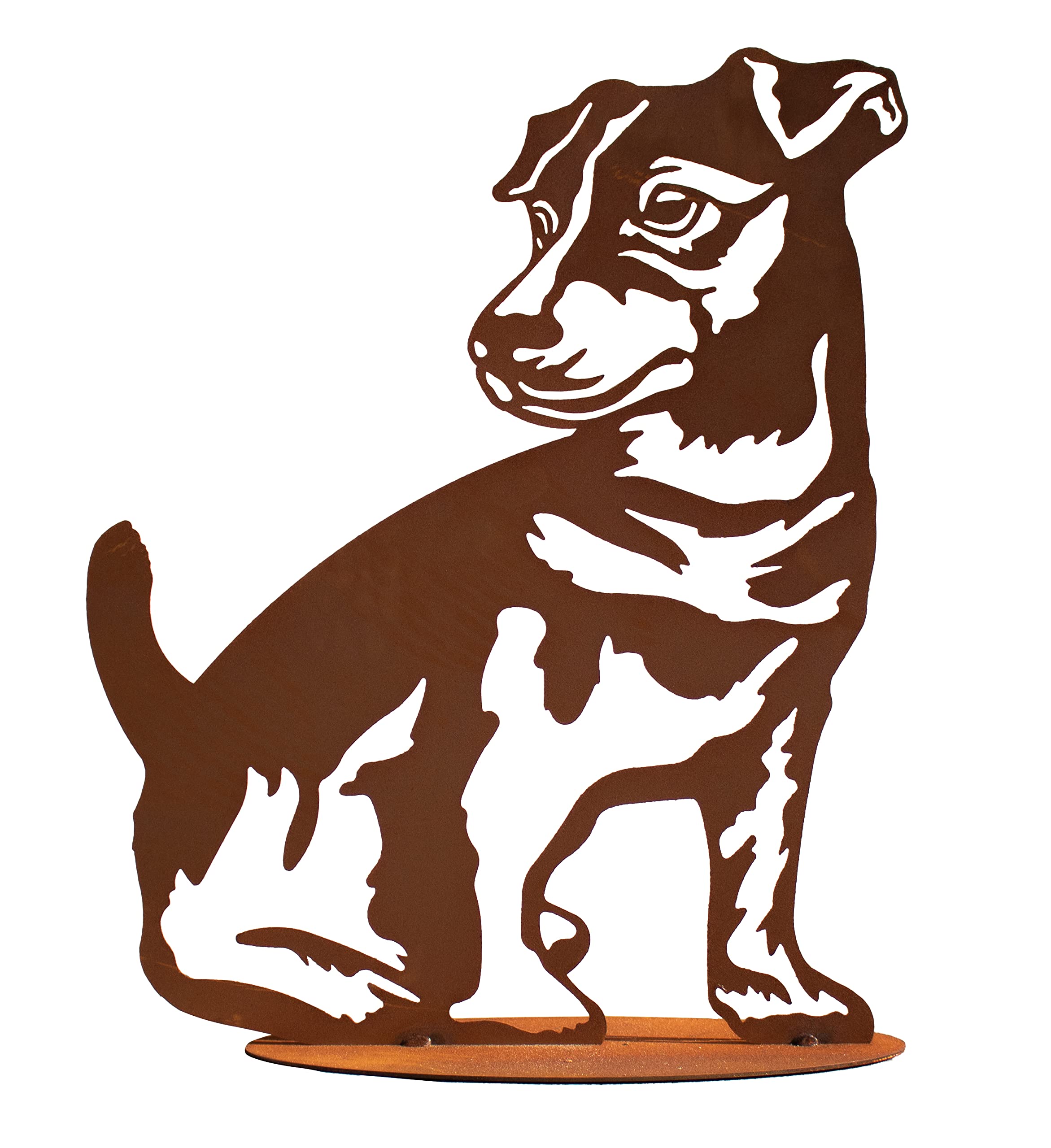 Rostfigur Hund Jack Russell Rocco auf Standplatte - Dekofigur im Rost Design, Gartendeko, Metalldeko