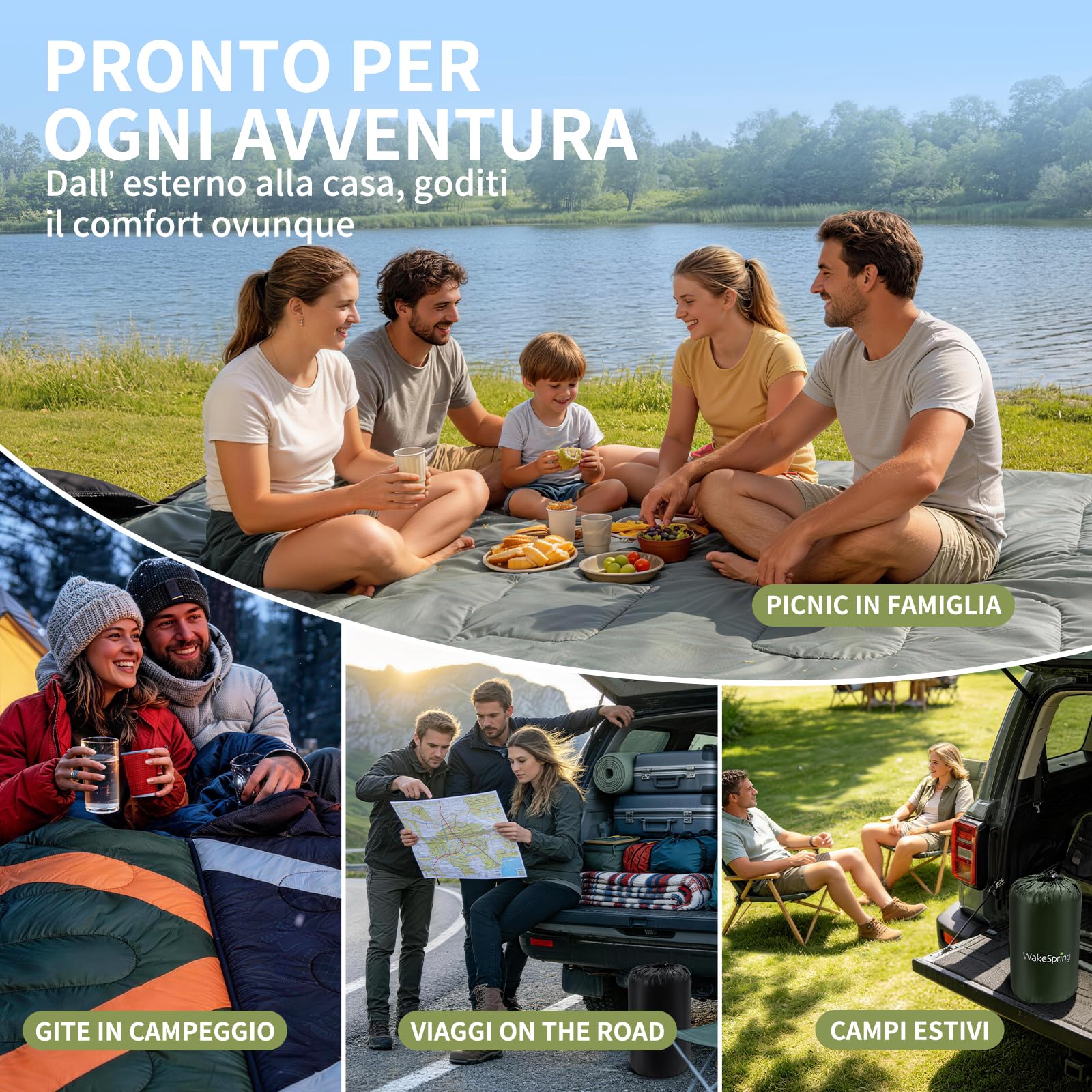 Sacco a Pelo Adulto 3 Stagioni, Leggero e Idrorepellente, Sacco a Pelo da Campeggio con Sacca, Unibile per Uso Doppio, Apribile come Coperta, per Camping, Escursionismo e Viaggio