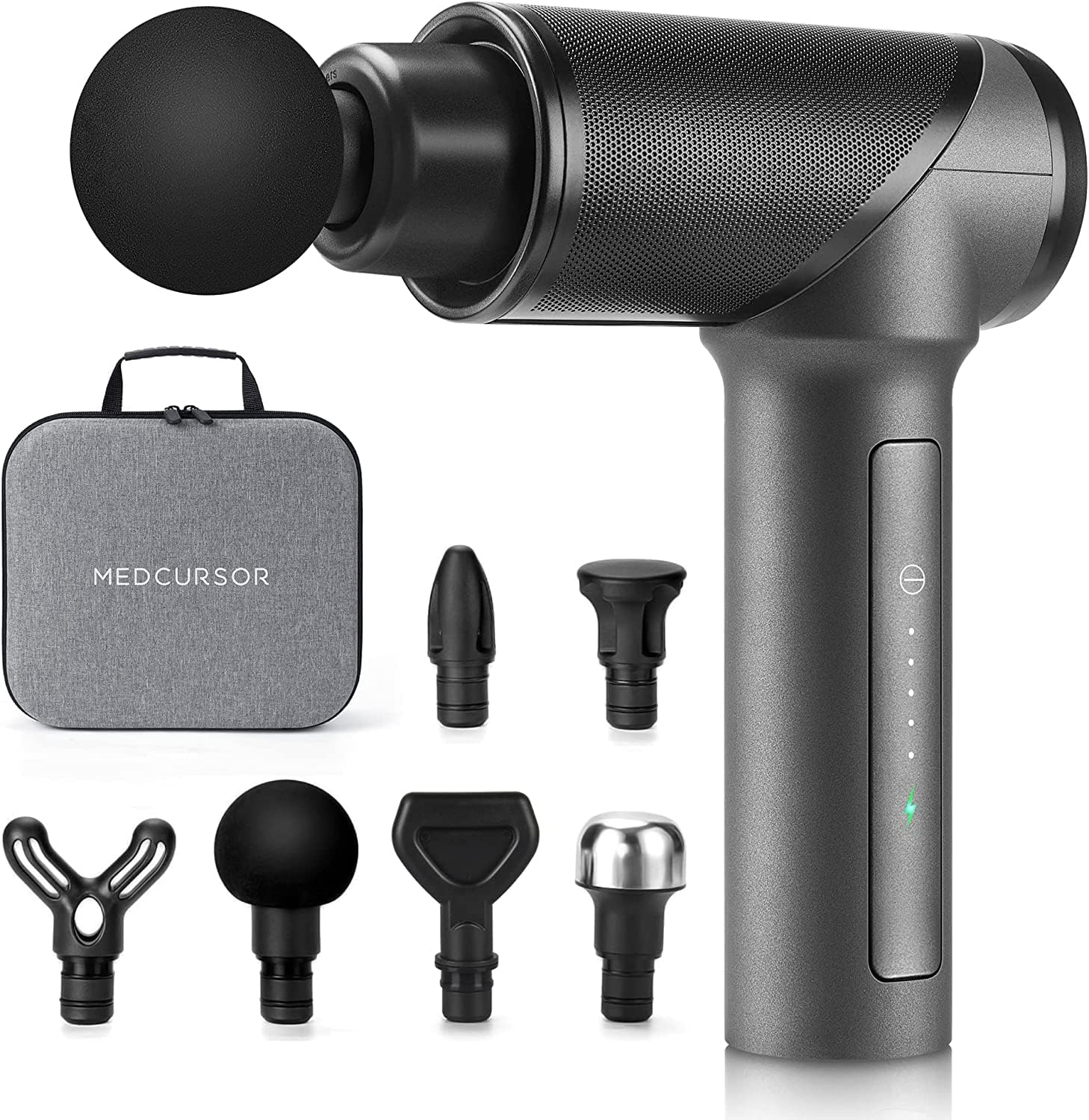 Medcursor Portable Massage Gun, Deep Tissue Massage for Relief of Pain, High Intensity Vibration Contains 6 Massage Heads, Grey