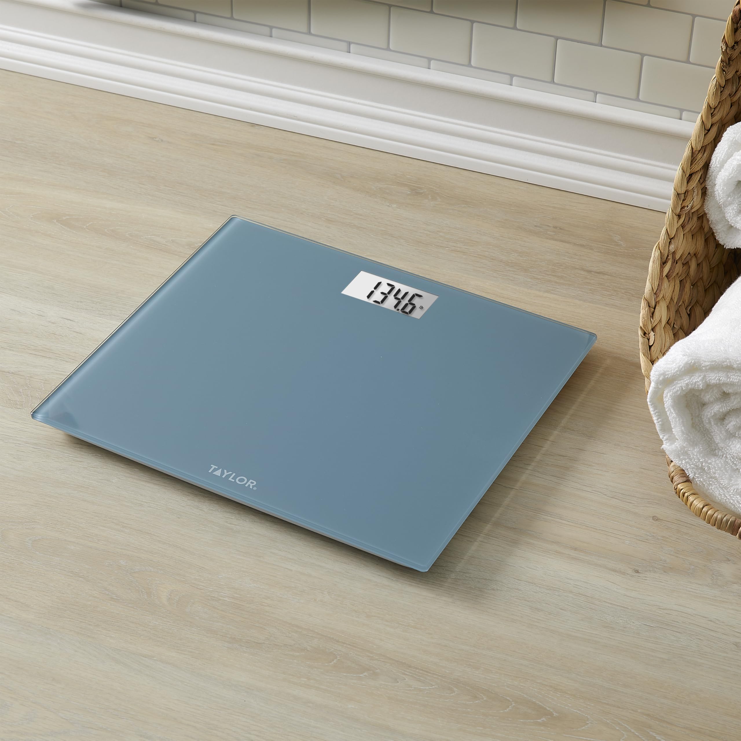 Taylor Báscula de baño digital extra ancha extra alta de 500 libras para peso corporal, alta precisión precisa y plataforma ultra ancha, máquina de pesaje digital para personas, fácil de leer, azul