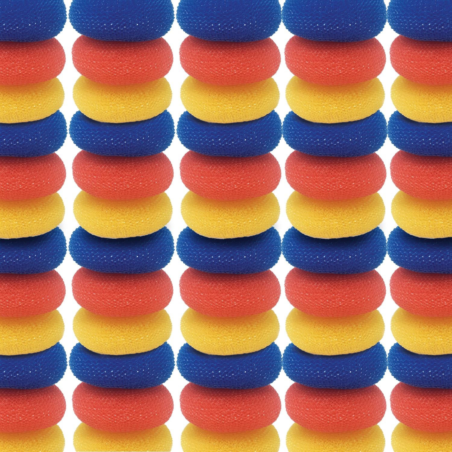 LOLA Jumbo 4" Plastic Mesh Scouring Pads, 144 Pack, Non-Scratch, Great for Pots, Dishwashing, Sinks, Appliances, Assorted Colors