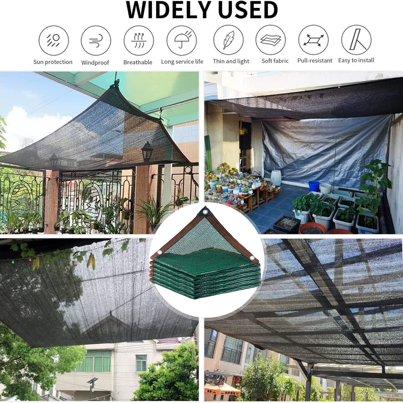 4 x 7 m, grünes E-Tuch, 40 % UV-Resint, Sonnennetz, einfach zu installieren, perfekt für Garten, Blumen und Pflanzen, Outdoor-Gartenabdeckung