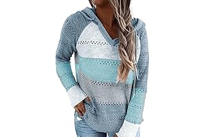 Women's Color Block Hooded Crochet Sweater: American-Made Style and Comfort