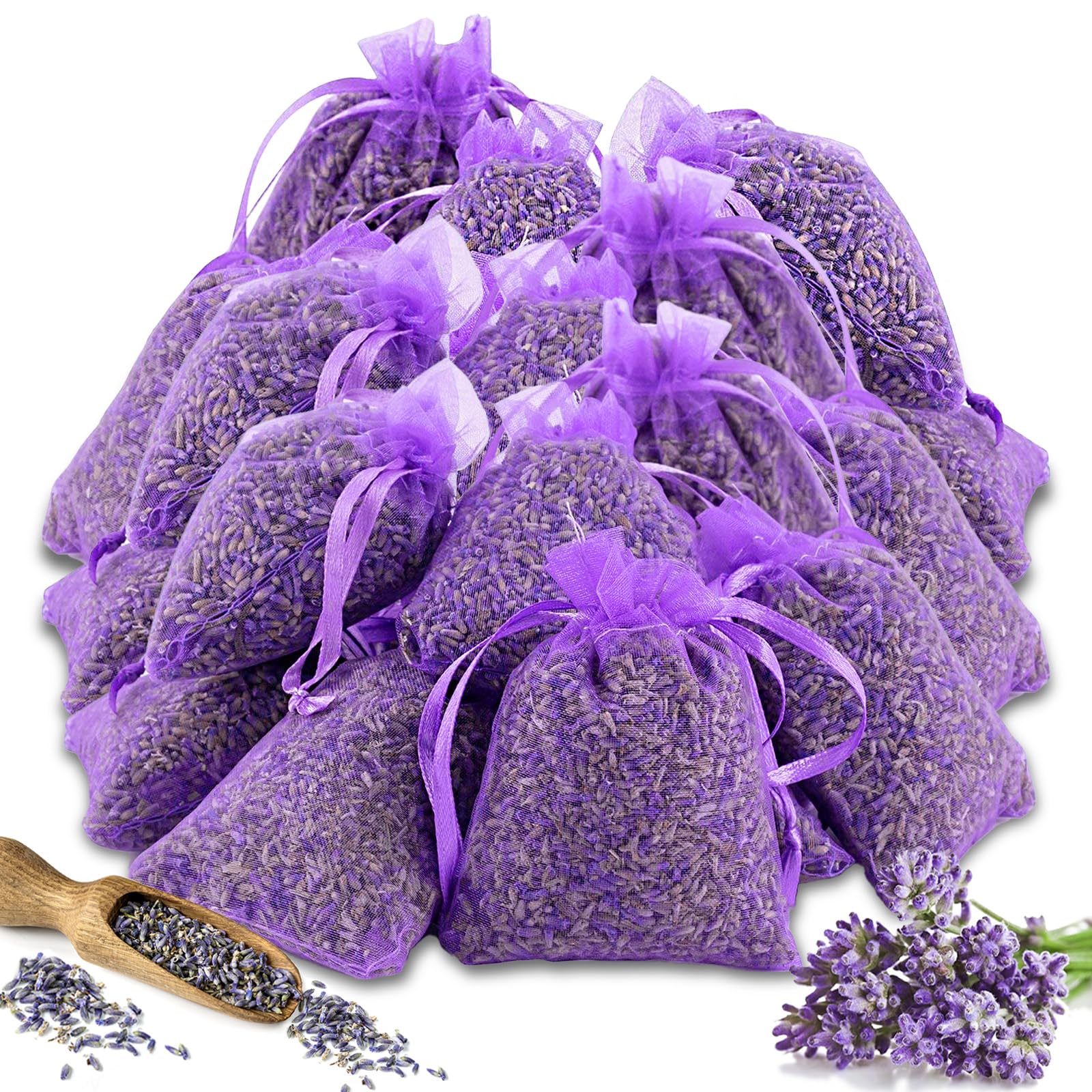 24 Sacchetti Profumati Lavanda, Sacchetti Profumati alla Lavanda, Sacco Profumato alla Lavanda, Lavanda Vera Essiccata, Protezione Antitarme per gli Armadi,