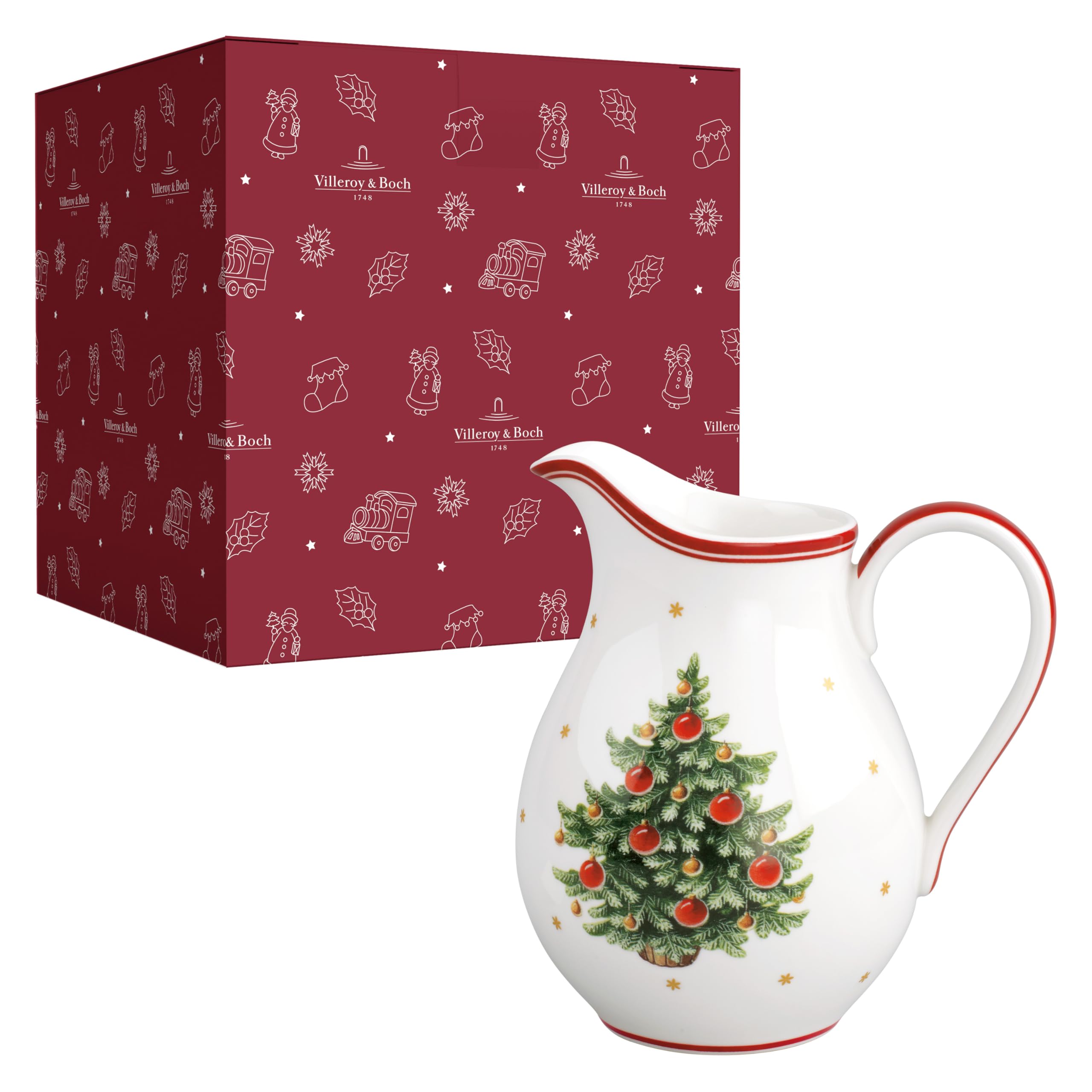 Villeroy & Boch - Toy's Delight Milchkännchen 500 ml Rot und Weiß, Mikrowellensicher, Weihnachtsgeschirr, Milchkanne, Kaffeezubehör, Krug Keramik, Weihnachten, Xmas, Premium Porzellan