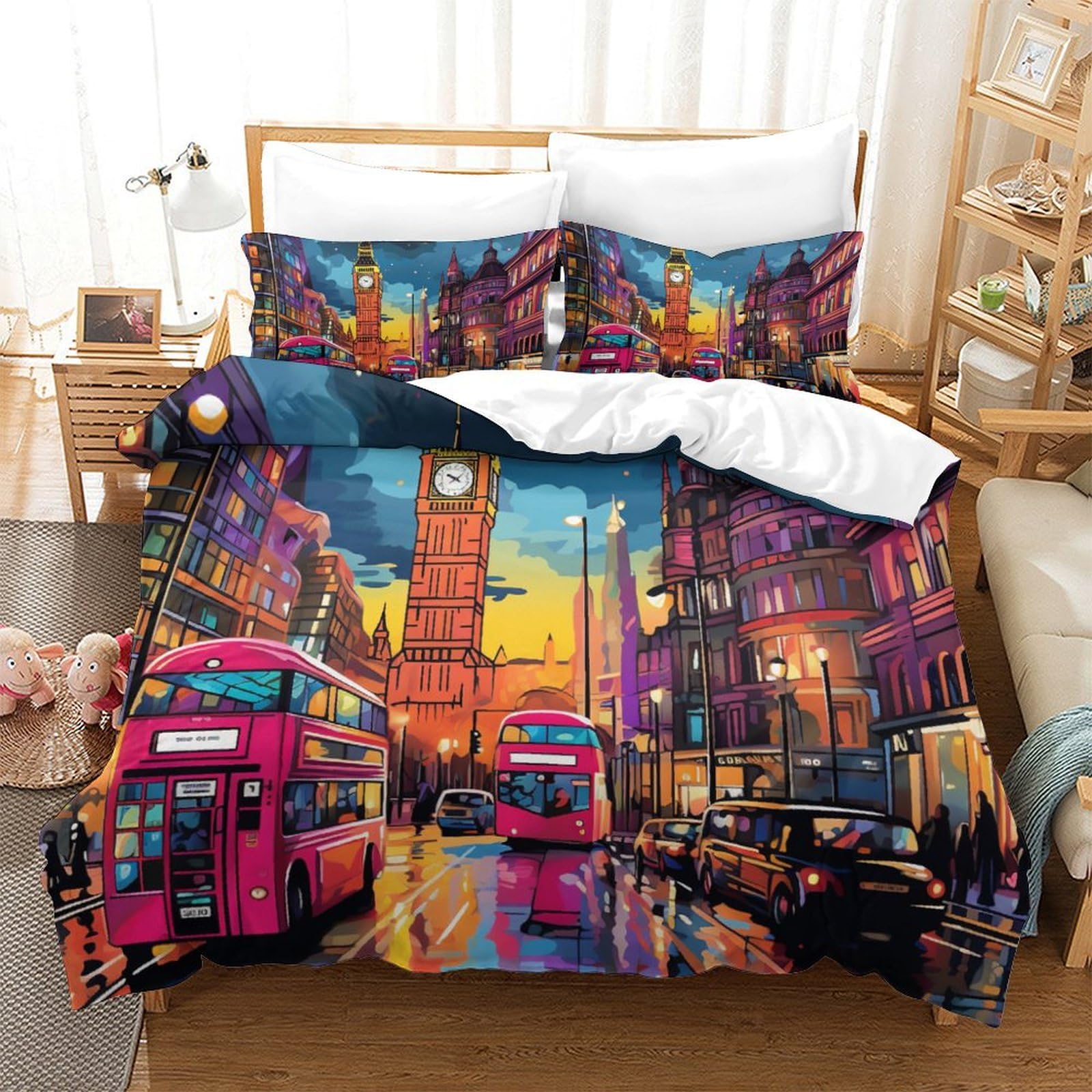 Parure de lit 3 pièces London 260x220 cm en microfibre pour lit deux places