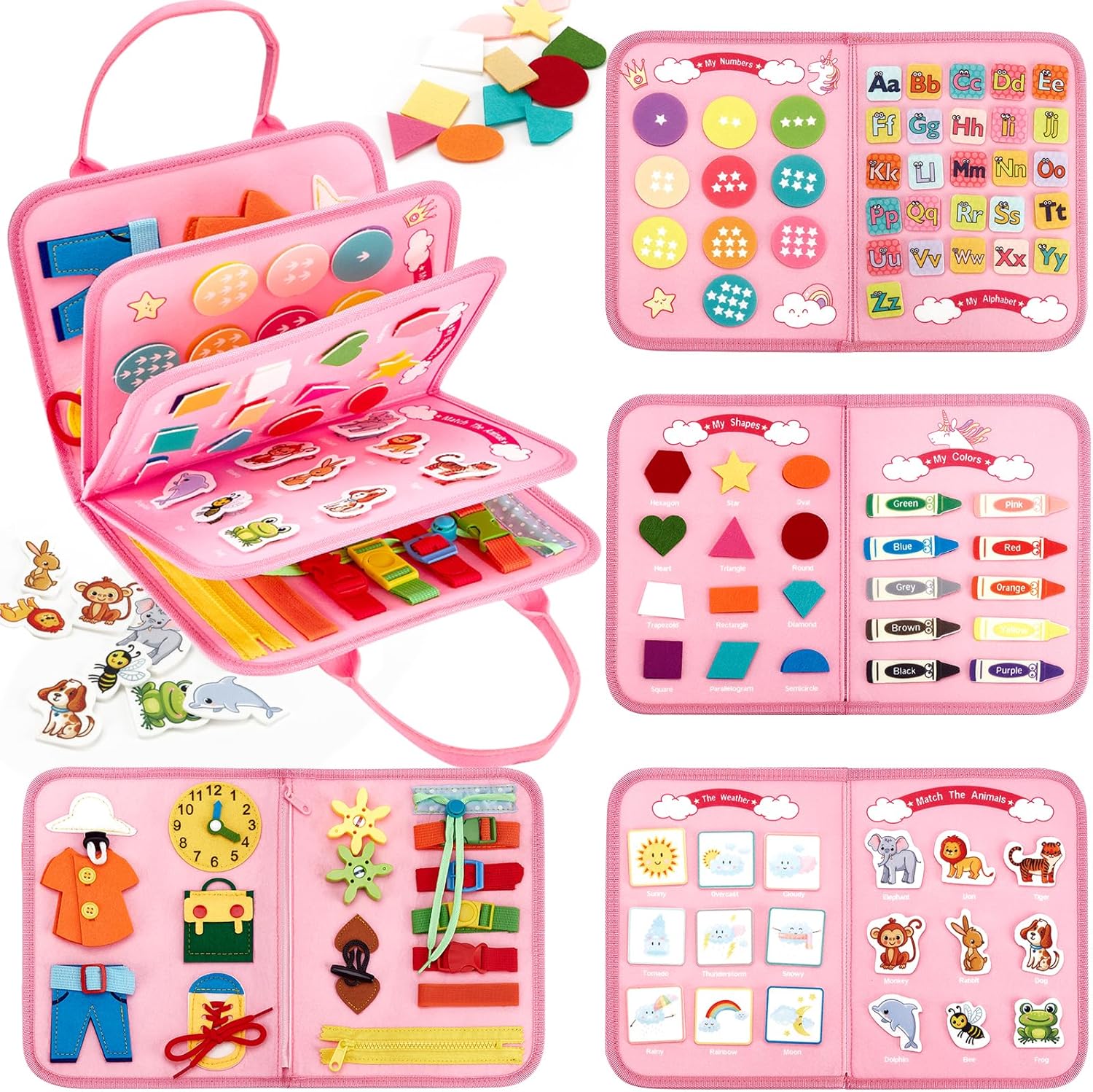 hahaland Busy Board Juguetes Niños 2 Años - 5 Capas Juguetes Montessori 2 Años Tablero Sensorial de Actividades Juego de Educación Temprana para Niñas 2 3 4 Años