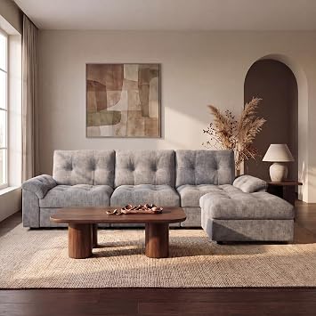 Oversized Modular Sectional Sofa with Storage, Modern Deep Seat Cloud Couch for Living Room, L-Shaped Large Sectional Couch, 3 Seater with Ottoman, Gray