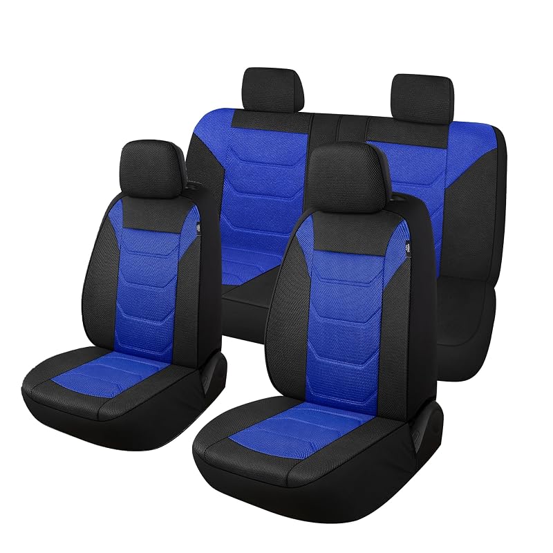Capa para Banco Automotivo Pariiaotin em Tecido Mesh 3D Respirável Preto/Azul, Kit Completo com 4 Peças