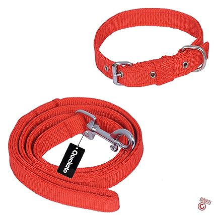 Dog Belt Combo of Red Collar with Red Dog Leash, Adjustable Neck Size 37 - 45 cm Dog Collar & Leash Dog Collar & Leash