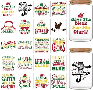 Christmas UV DTF Cup Wrap - 20 Sheets Merry Christmas Vibes Rub on Transfers for Crafting UV DTF Cup Wraps for 16 OZ Happy Holidays Santa Hat Cup Wrap Transfer Stickers for Glass Wood Crafts
