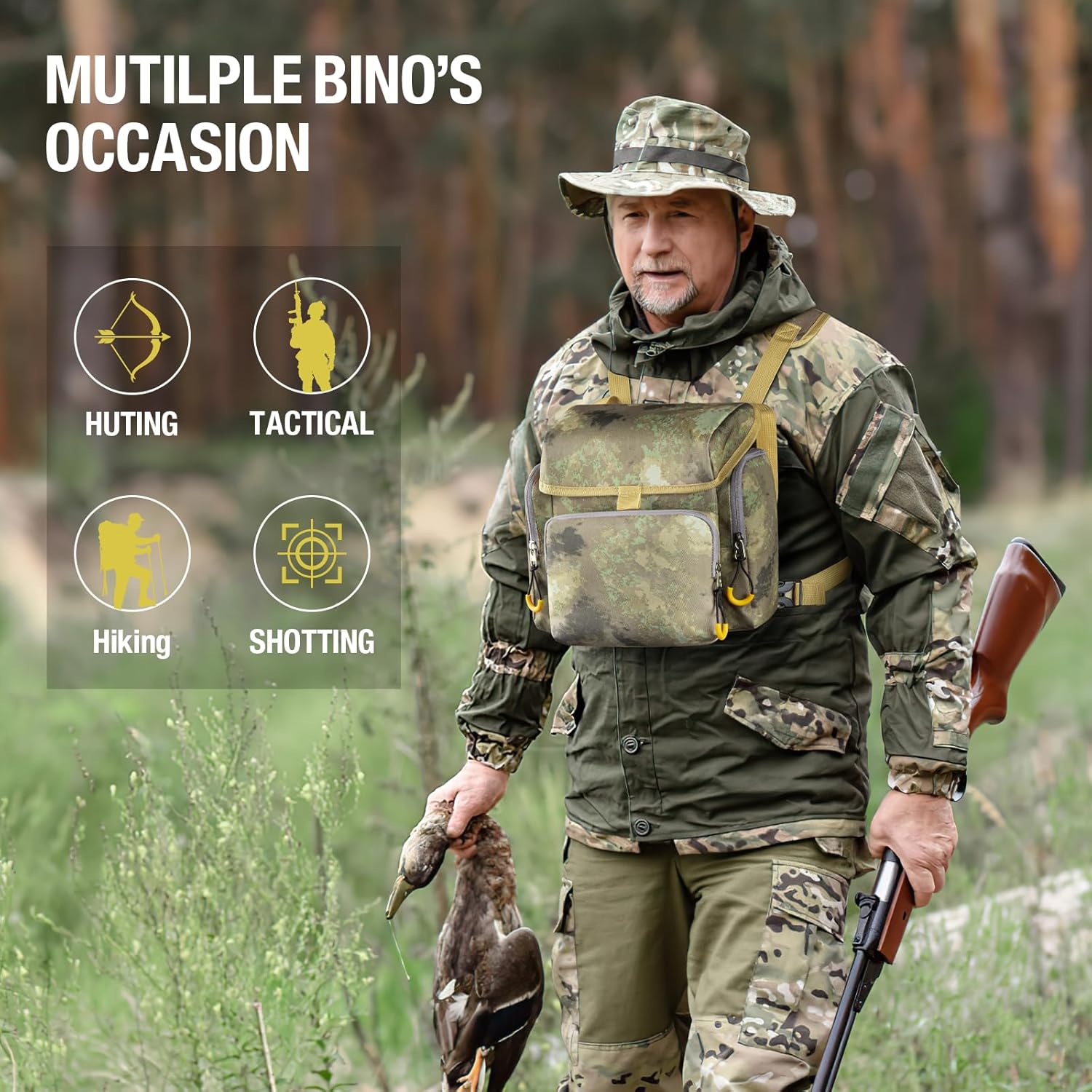 Binocular Harness Chest Pack - Lightweight Binocular Case with Rangefinder Pouch & Waterproof Rain Cover - for Hunting, Birdwatching, and Hiking - Image 6