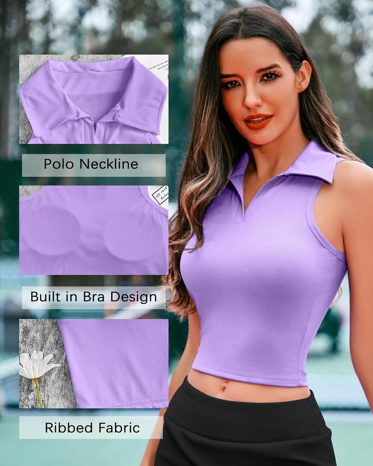 HyMeYou Women Workout Crop Top Built in Bra Ribbed Athletic Tank Tops Casual Sleeveless Collar Shirts Padded Sports Yoga Vest - Image 4