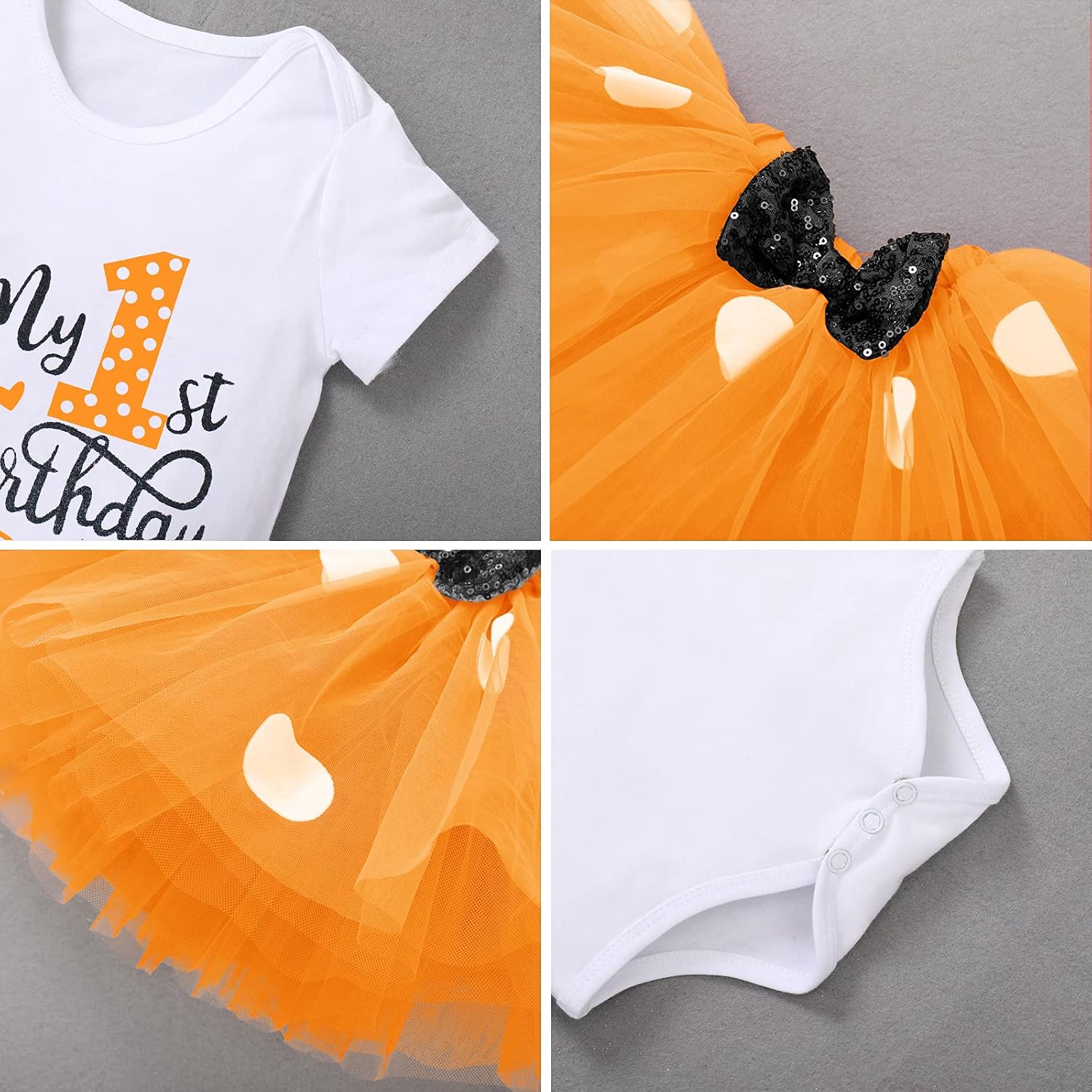 IBTOM CASTLE Baby Girls One 1st 2nd 3rd Birthday Outfit Polka Dots Romper Tutu Dress Headband Princess Skirt Set Photo Shoot