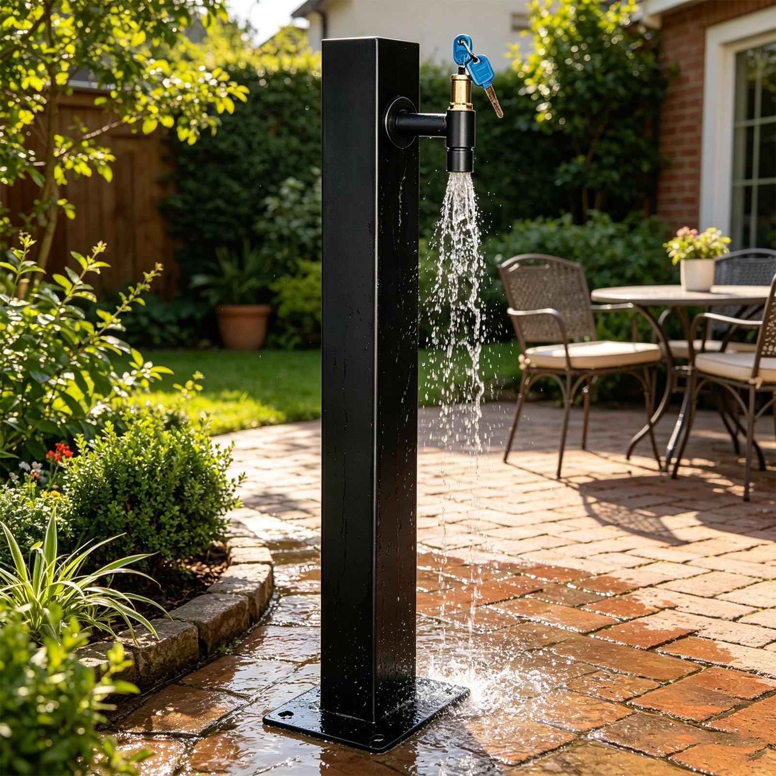 Lonmrrton E Stainless Steel Antifreez Faucet Post, Floor-Mounted Water Column For Outdoor Irrigation & Watering, Vertical Yard Hydrant Freestanding Garden Tap(,Height: 95Cm/37.4In)