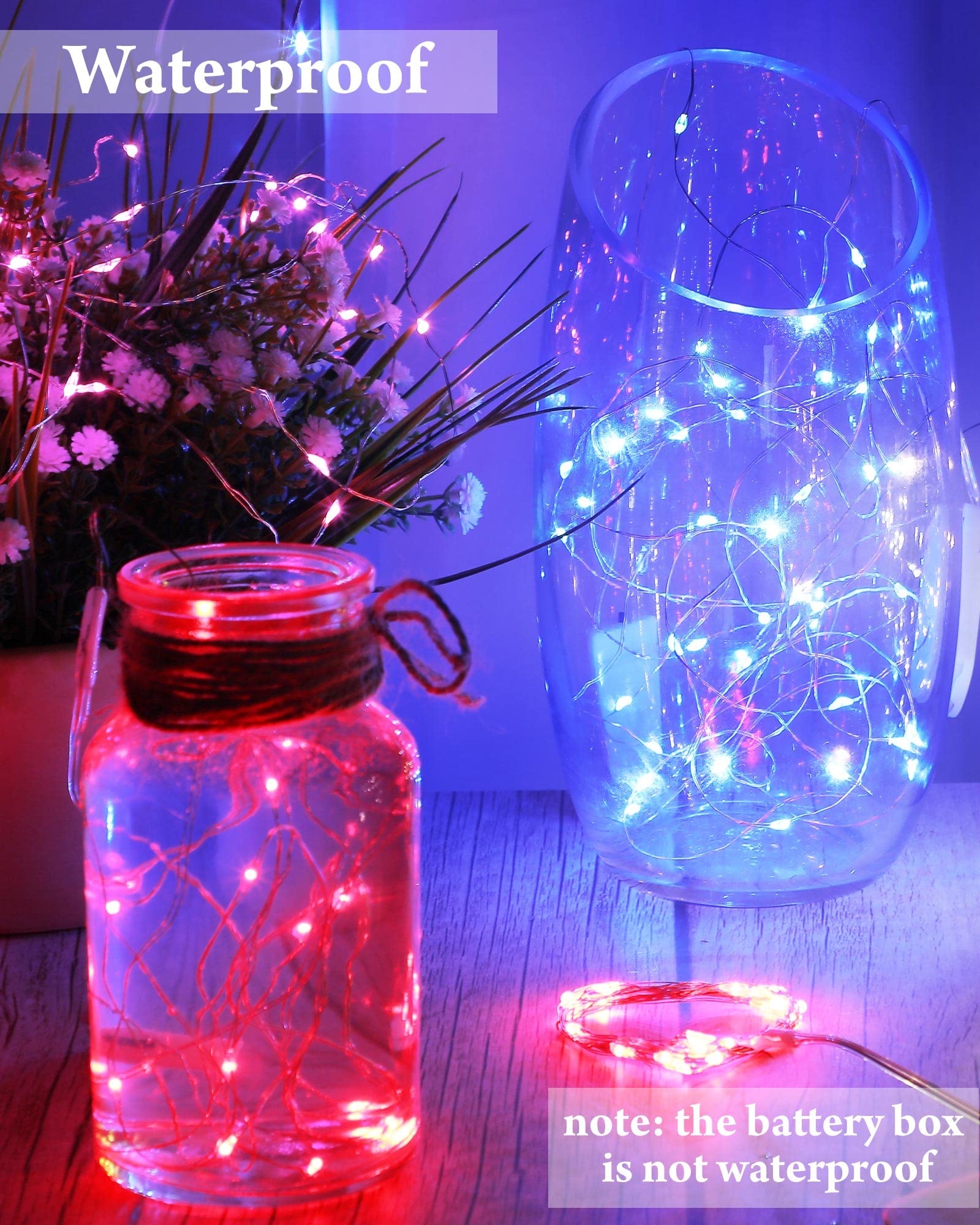 Lot de 50 guirlandes lumineuses à LED à piles - 2,1 m - 20 LED - Étanche - Pour décoration de mariage, chambre à coucher - Couleur vive