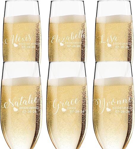 Miniatura 6 de My Personal Memories, Copas de champán personalizadas, copas de brindis de boda para dama de honor, grabadas a medida