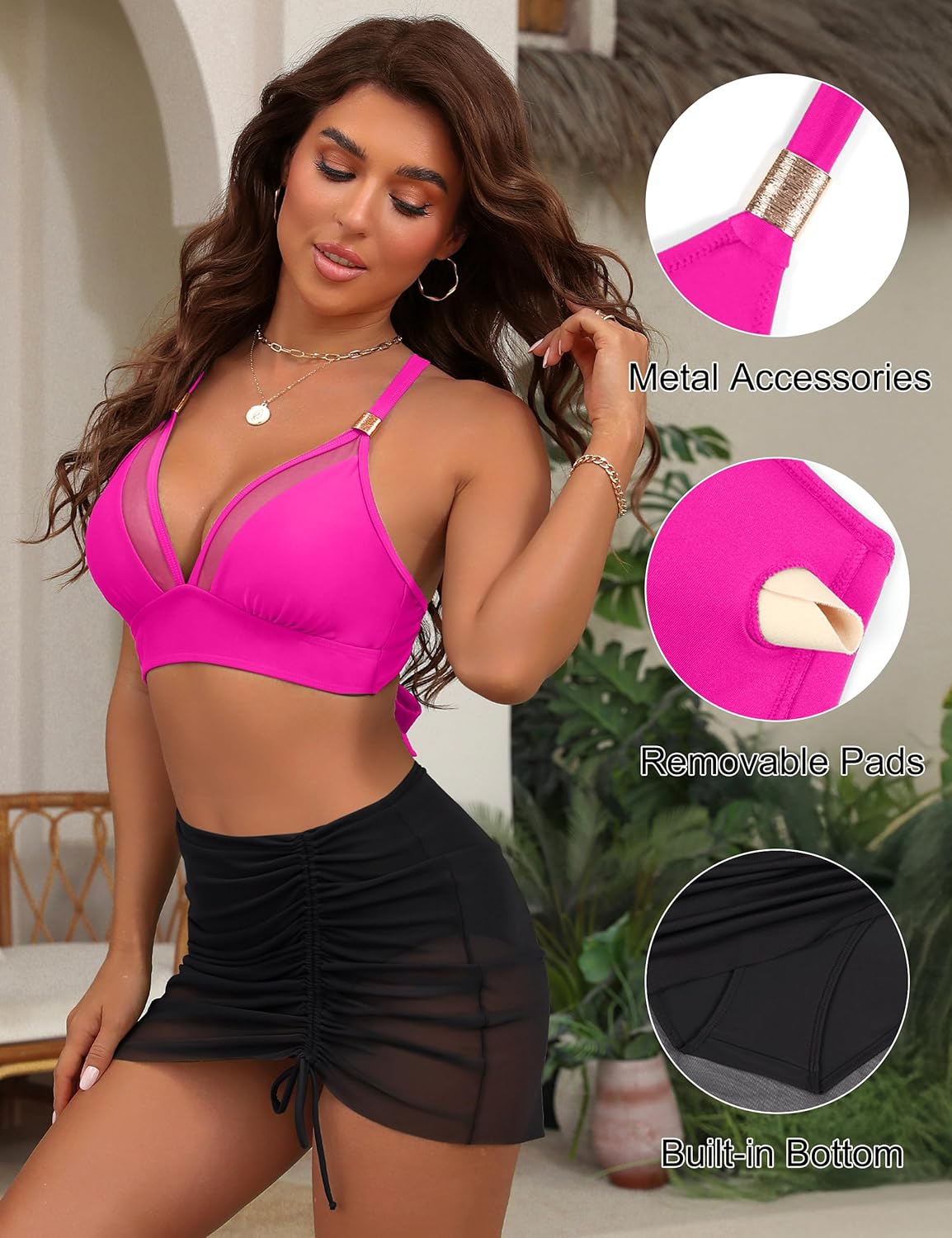 Blooming Jelly Womens High Wasited Bikini Sets Tummy Control Swimsuits Curvy Mesh Swim Skirt - Image 4