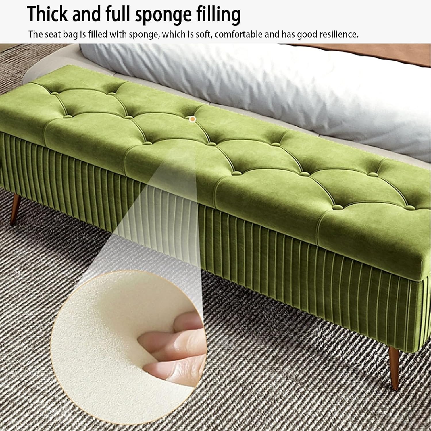 Rectangular Storage Pouf Wooden Bench for Bedroom/Living Room Stylish Ottoman with Legs Entryway Storage Chest Versatile Indoor Footstool Space-Saving Furniture