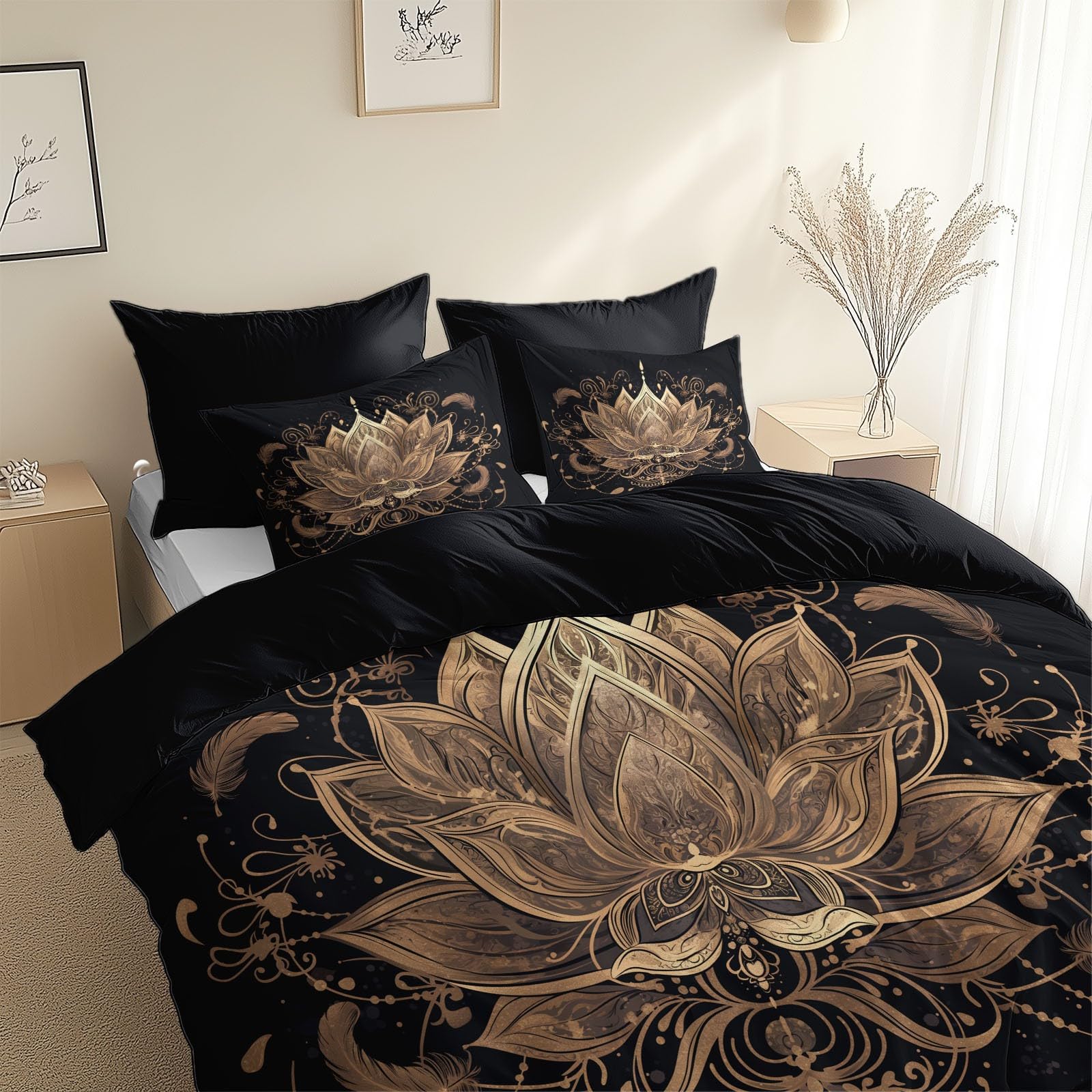 Set Copripiumino Matrimoniale 3 Pezzi 240x220 Cm – Stampa Mandala In Microfibra 120g/m² Con Chiusura Lampo (grigio)