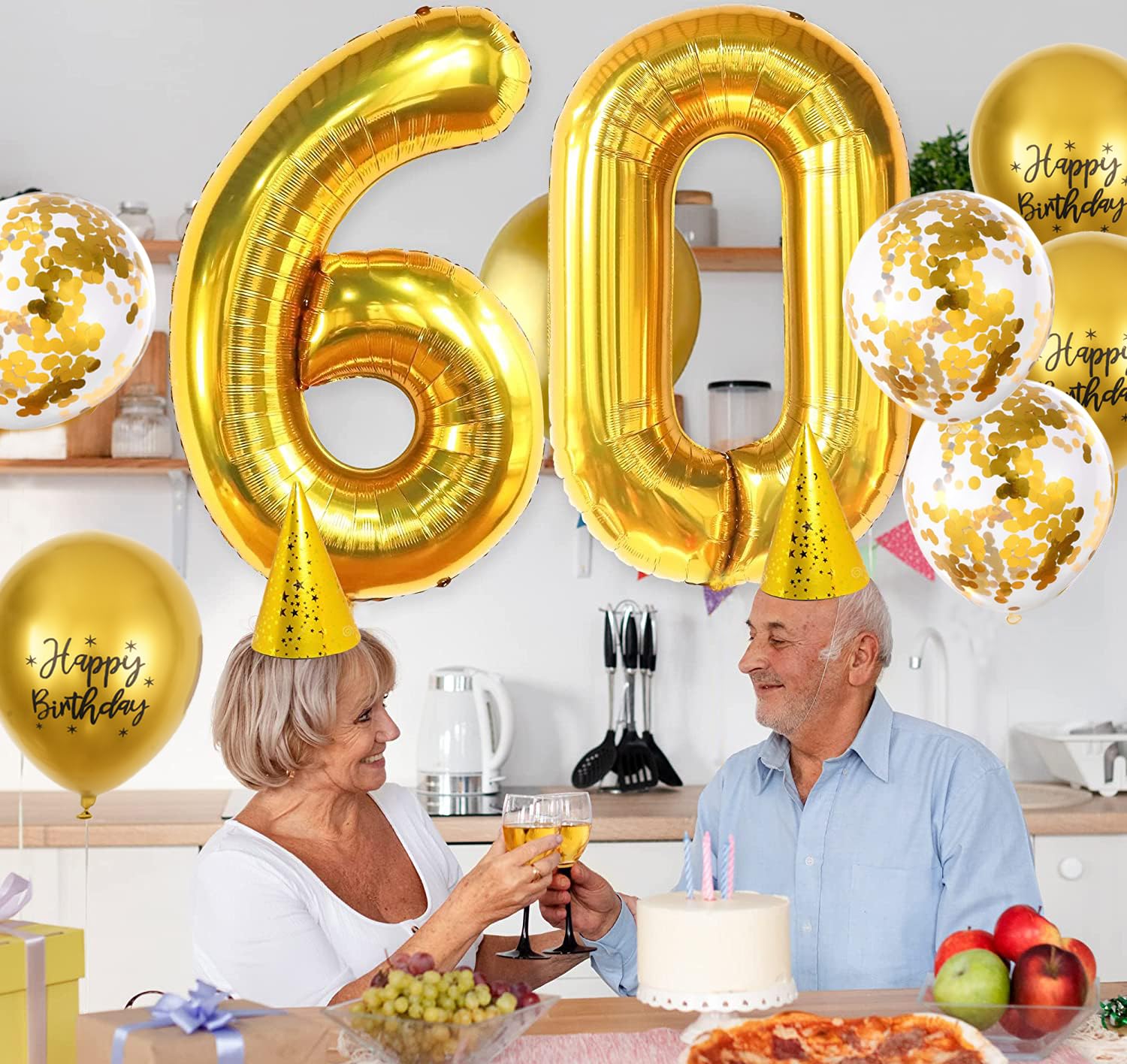 Ballon Anniversaire - Blanc Et Or - 60 Ans - Jour De Fête - Ballons - Ballon Et Accessoire