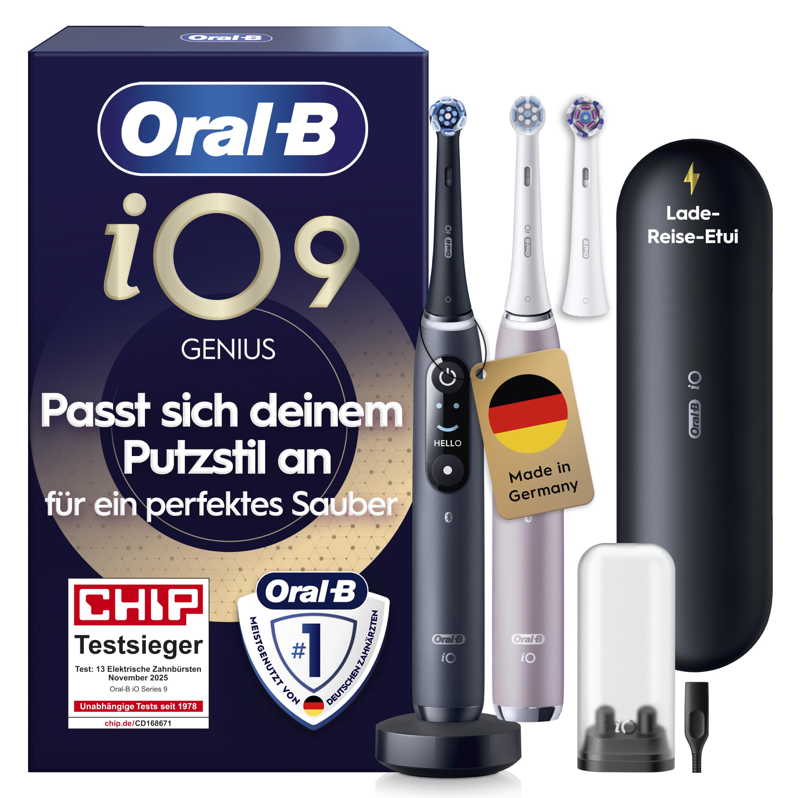 Oral-B iO Series 9 Elektrische Zahnbürste, Doppelpack, Schwarz/Rosa