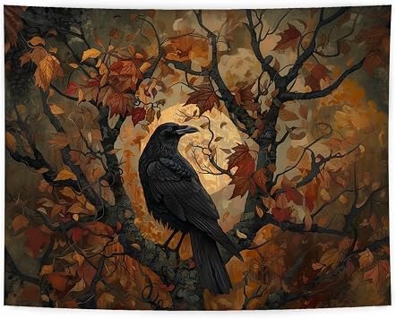 LUVADIAN Halloween Gothic Tapestry, Halloween Black Raven Tapestry Wall Hanging, Dark Academia Halloween Black Crow Wall Art Blanket for Home Bedroom Living Room Office Decor, 50x60 Inch