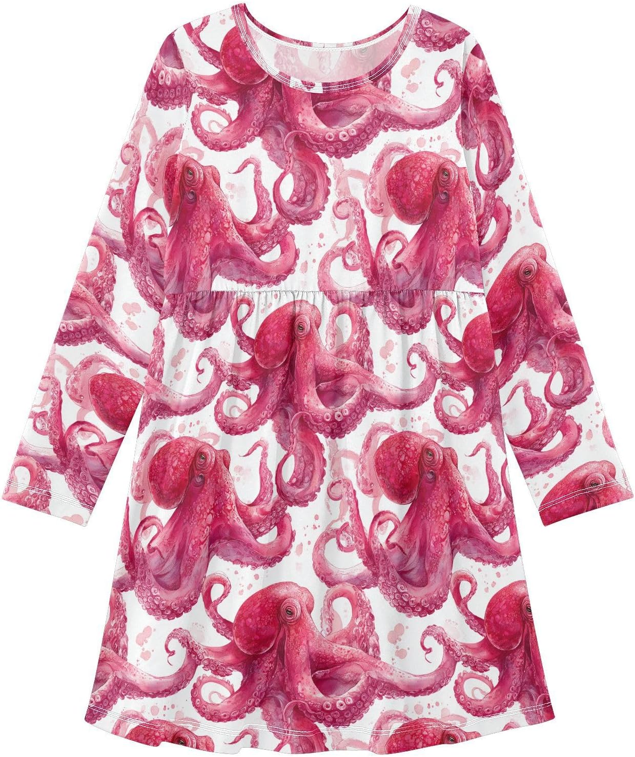 Long sleeve pink watercolor octopus dress for girls everyday wear