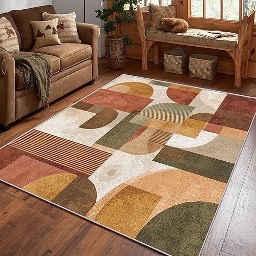 Miniatura 122 de Alfombra retro de los años 70, alfombras de área de 6 x 8 pies, patrón geométrico moderno de mediados de siglo, para sala de estar, dormitorio,