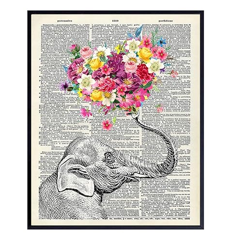 Miniatura 1 de Elephant Dictionary Art Print - 8x10 Sweet Shabby Chic Poster for Home, Wall, Room Decor, Decoration, Bedroom, Bathroom - Cool, Unique Romantic Gift
