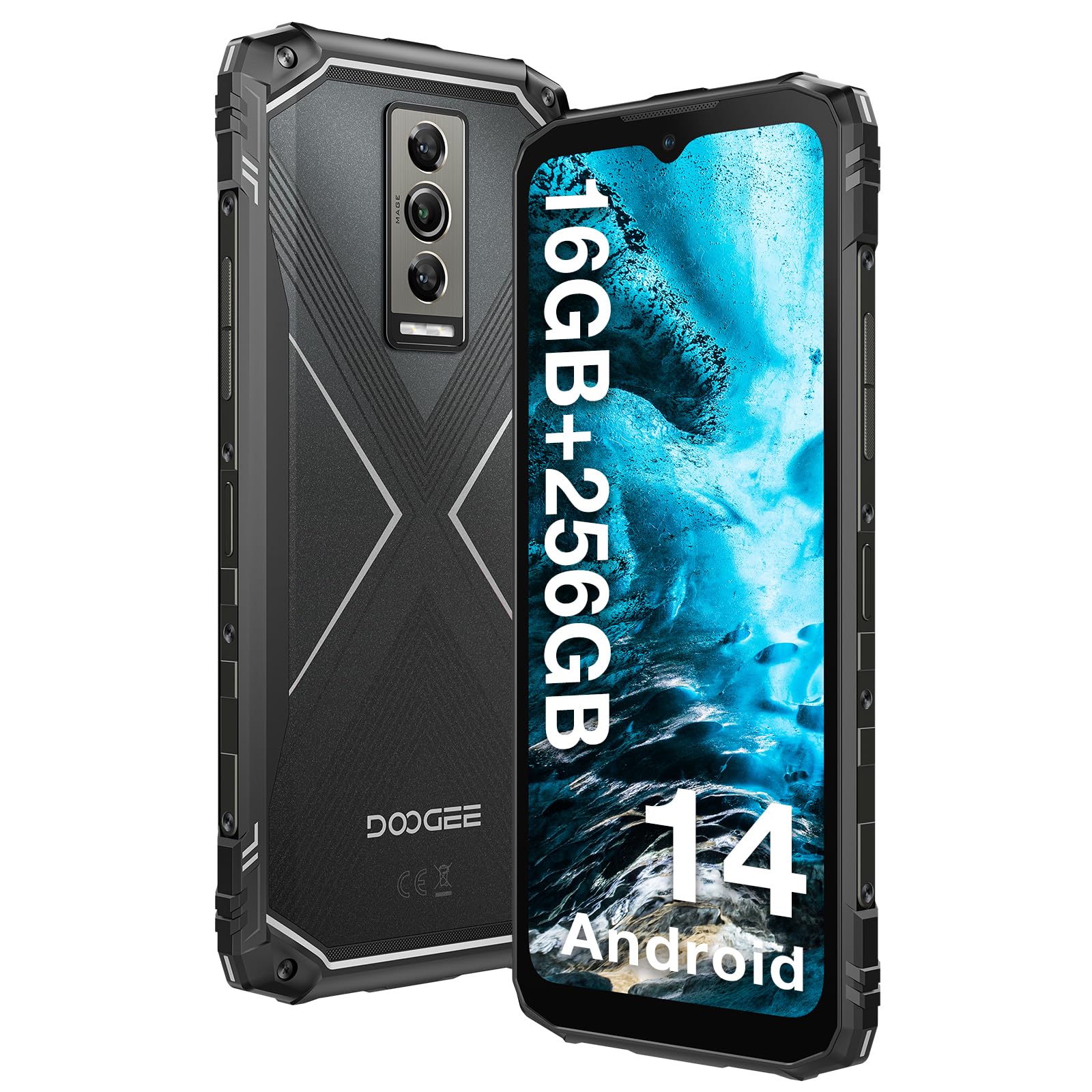 DOOGEE Blade10 PRO Rugged Smartphone, 16 GB RAM + 256 GB ROM TF 2 TB, 6,56" 11 mm Sottile, 5150 mAh, 50 MP+8 MP, Octa-Core Telefono Indistruttibile, Android 14 Cellulari, Face ID/NFC/OTG Nero Argento