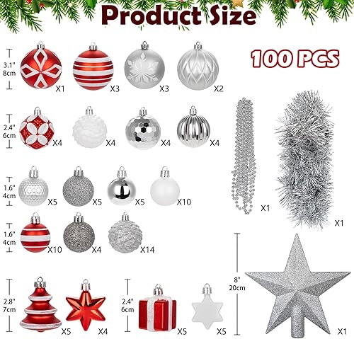 Miniatura 30 de Juego de 75 adornos navideños rojos y verdes - Kit de bolas inastillables para decoración de árbol de Navidad con estrella para coronar el árbol,