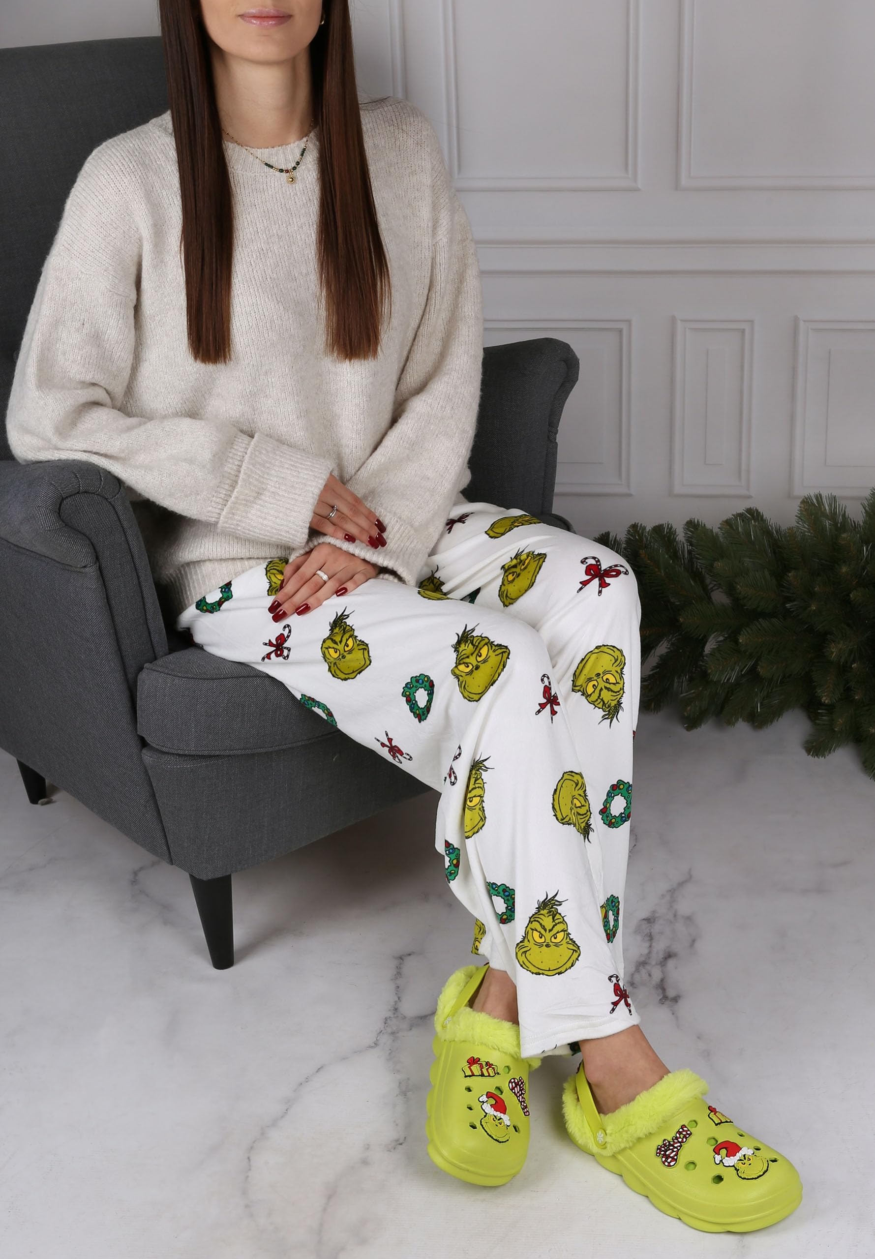 sarcia.eu Grinch Zapatillas verdes, aislantes, navidad, zuecos de jardín con piel para niños
