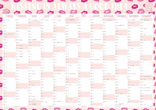 Großer rosa Wandkalender 2024 in DIN A1 (84 x 59,4 cm) für zu Hause oder das Büro. Rosa XXL Wandplaner, Jahreskalender für 12 Monate 2024, inkl. gesetzlichen und nicht-gesetzlichen Feiertage
