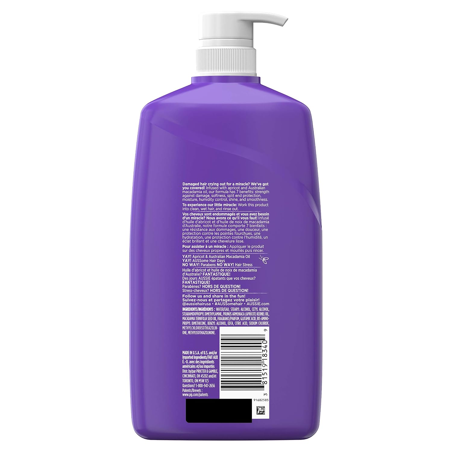 Aussie Total Miracle with Apricot & Macadamia Oil, Paraben Free Conditioner, 26.2 fl oz, Pack of 4