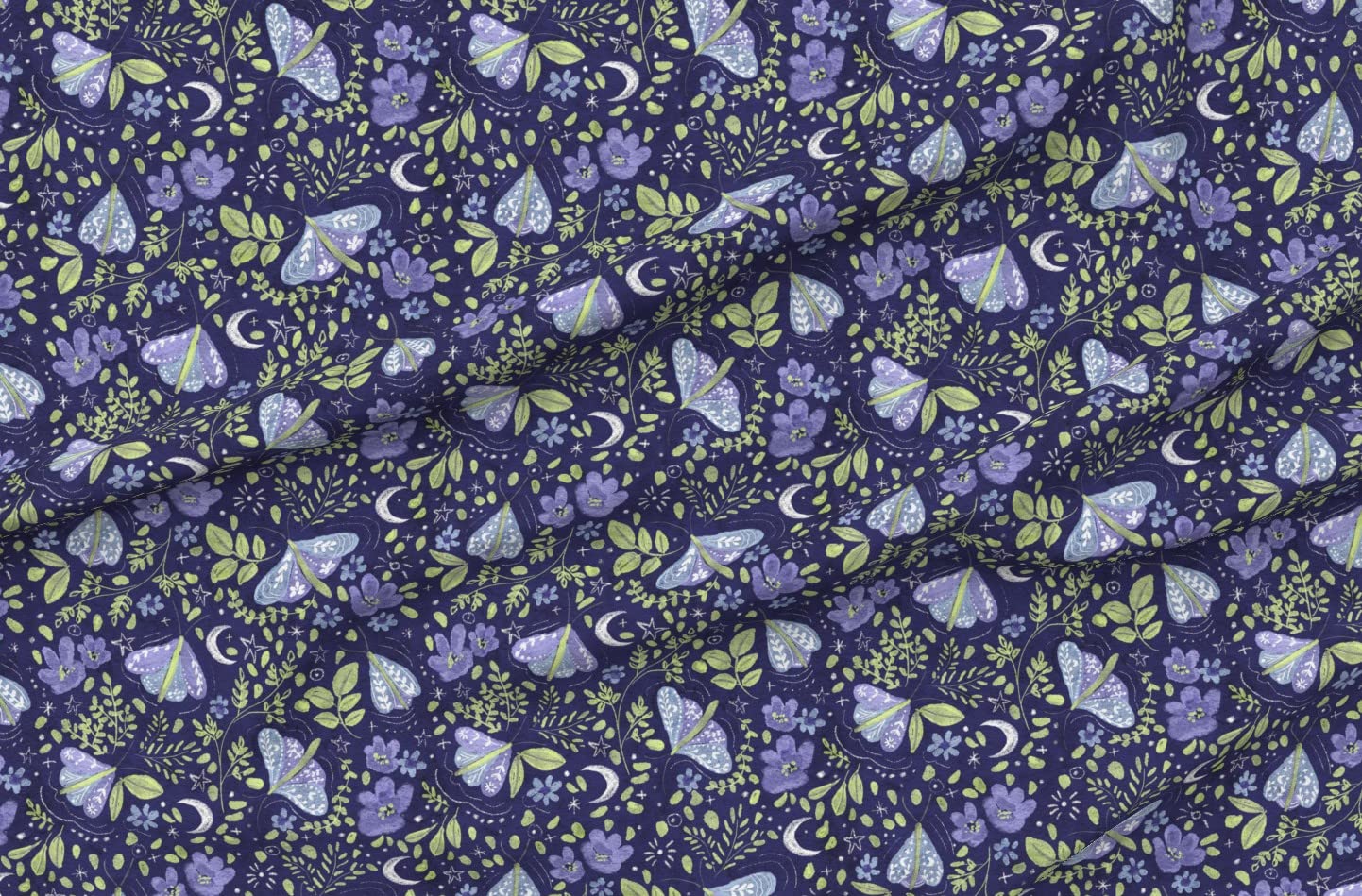 Spoonflower Fabric - Watercolour Moths Lilac Sky Blue Lunar Celestial Printed on Polartec(R) Fleece Fabric by The Yard - Sewing Blankets Loungewear and No-Sew Projects
