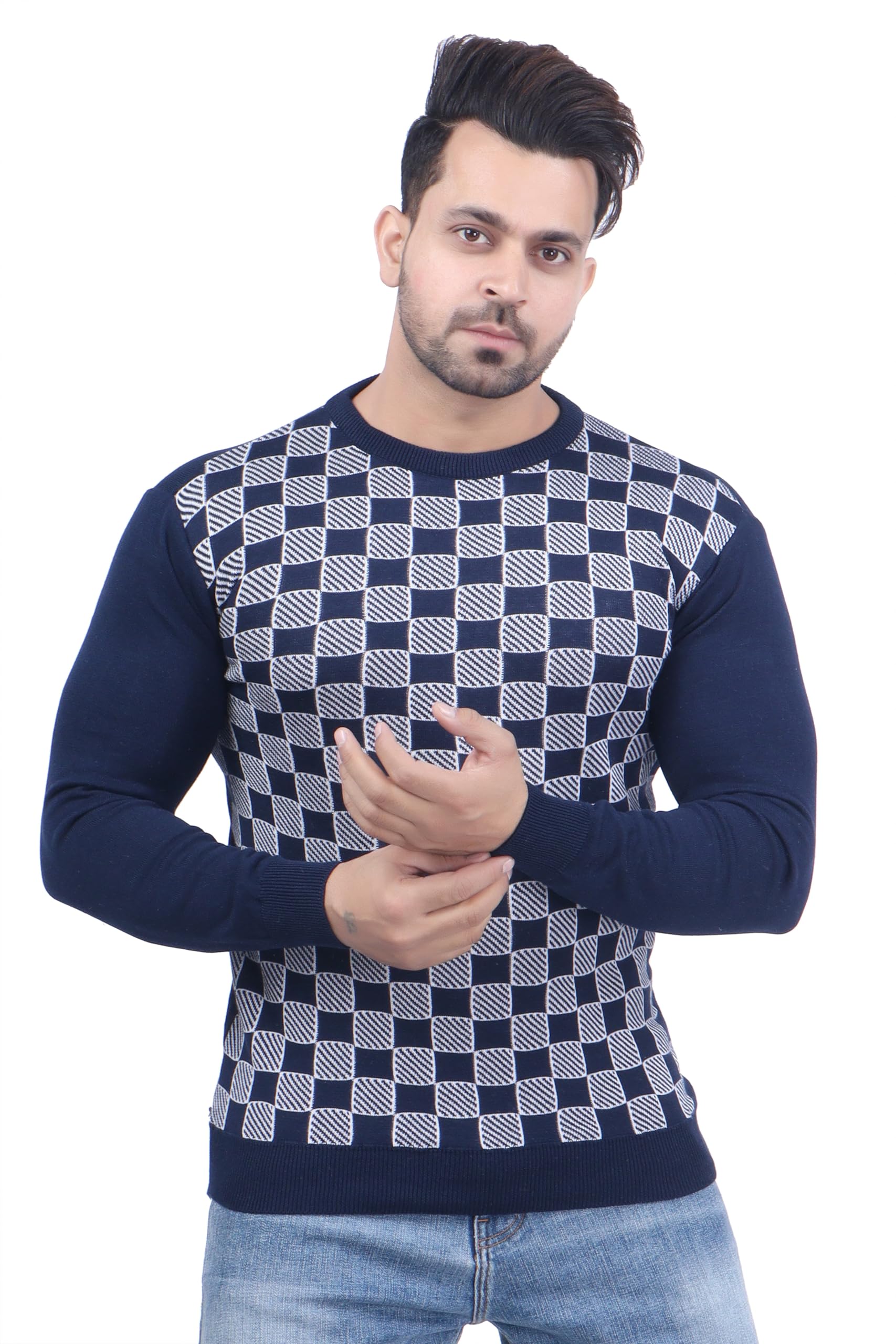 feverfew Men Pullover Sweater | Full Sleeve | Round Neck | Cotton Fabric | Winter Warmth | Casual Self Design Sweater-picture-10