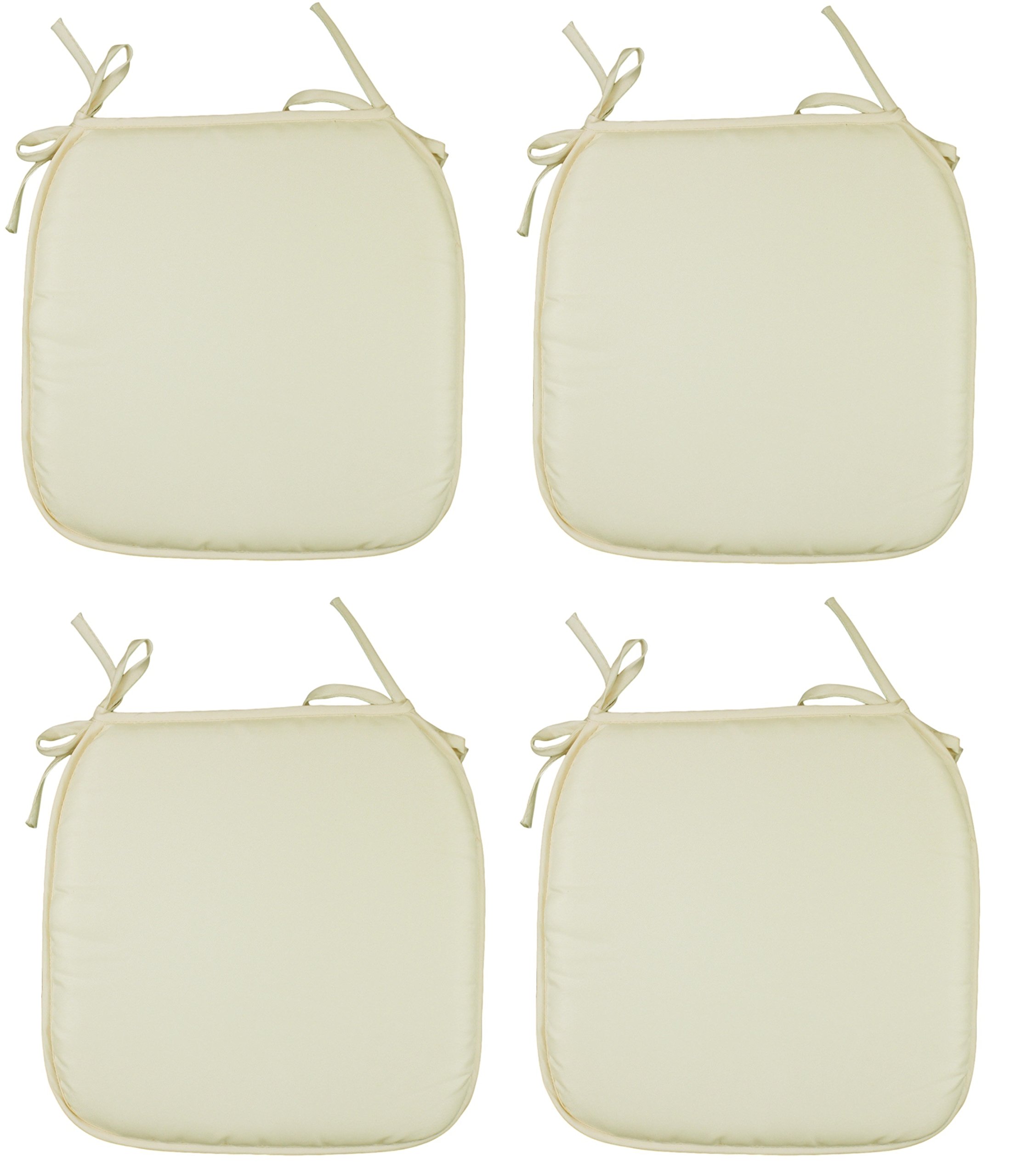 Casa D'Or Garden Chair Cushion Tie-On Seat Pads Kitchen Dining Chair Cushion Pads - 37cm x 37cm x 2cm - Cream - Pack of 4