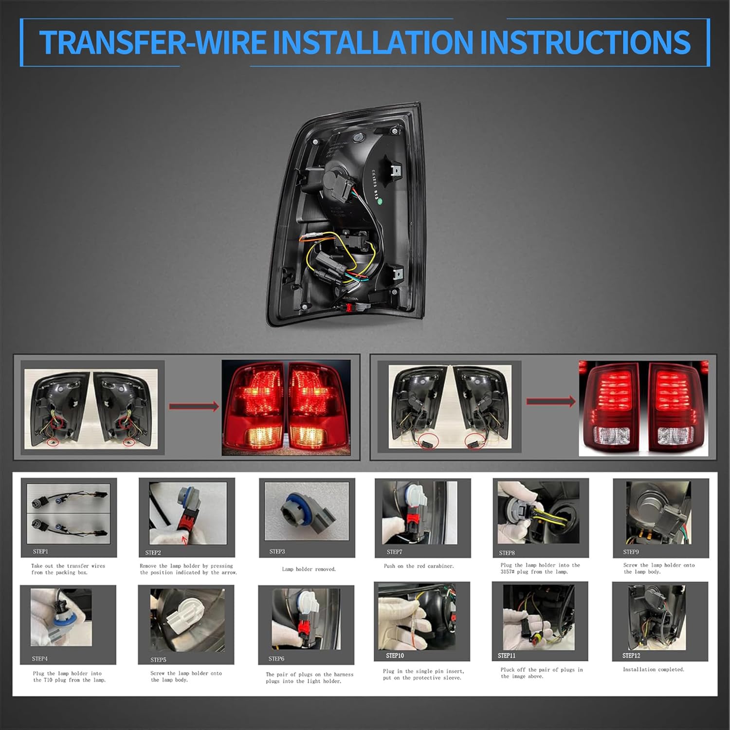 รายละเอียด view of the VLAND LED Tail Light showing the sequential turn signal indicator.