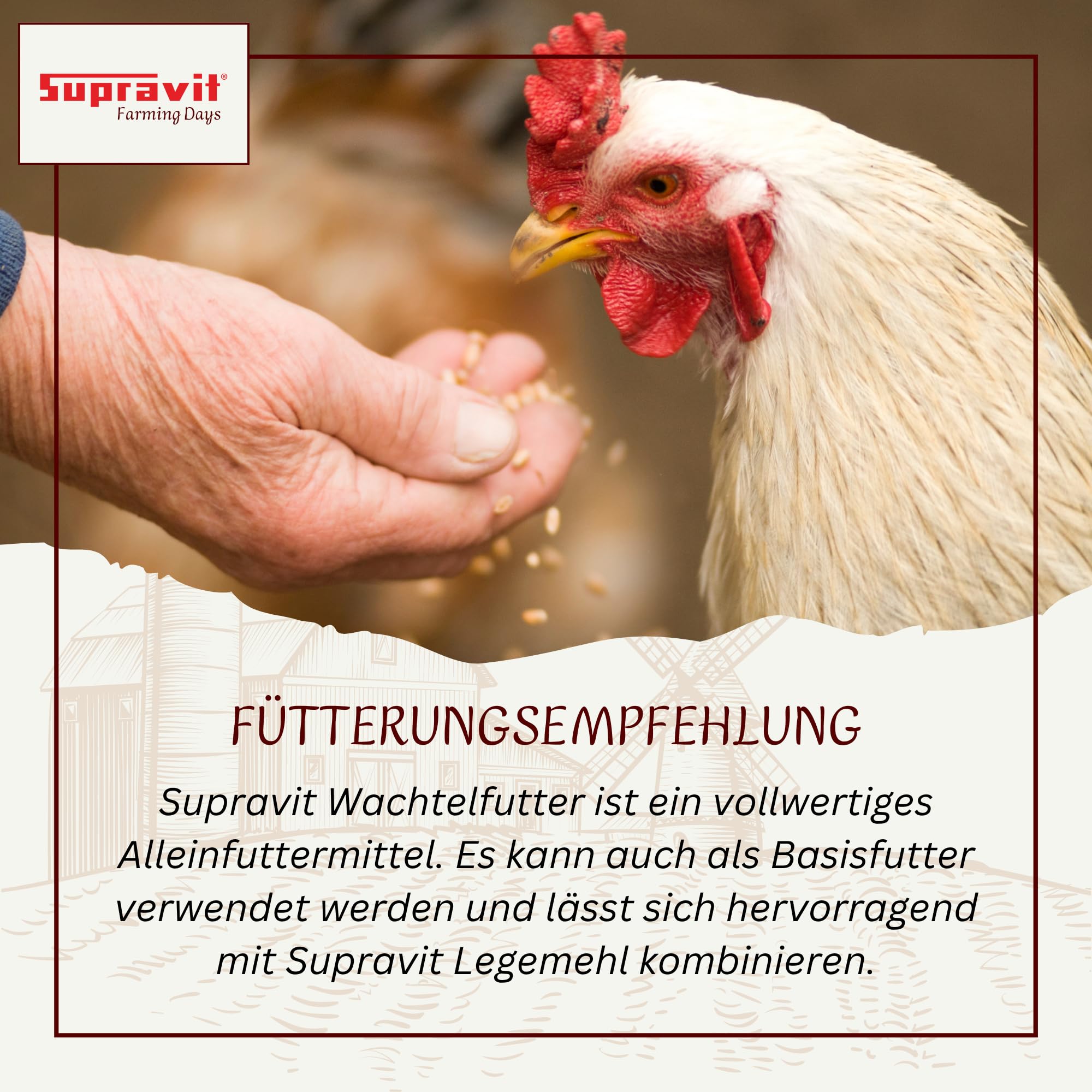 Supravit Wachtelfutter 25kg | Vollwertige Körnermischung für Wachteln,