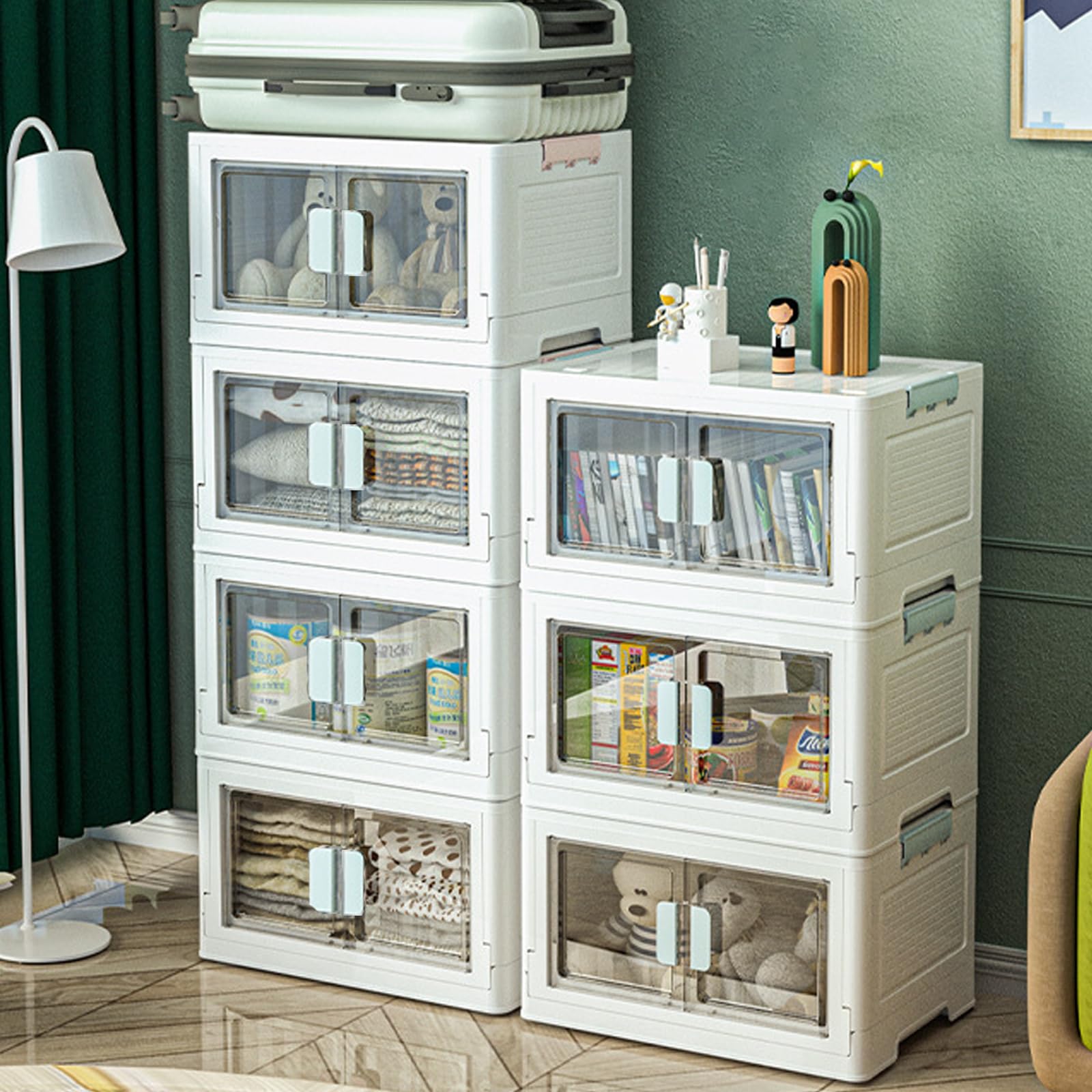 3 Pcs 50L Foldable Storage Box, Extra Large Dual Opening Transparent Storage Organizer,Stackable Bins with Lids and Wheels,Clothes,Snacks, Toys & Books Storage Organizer, for Family,Office,Outdoor