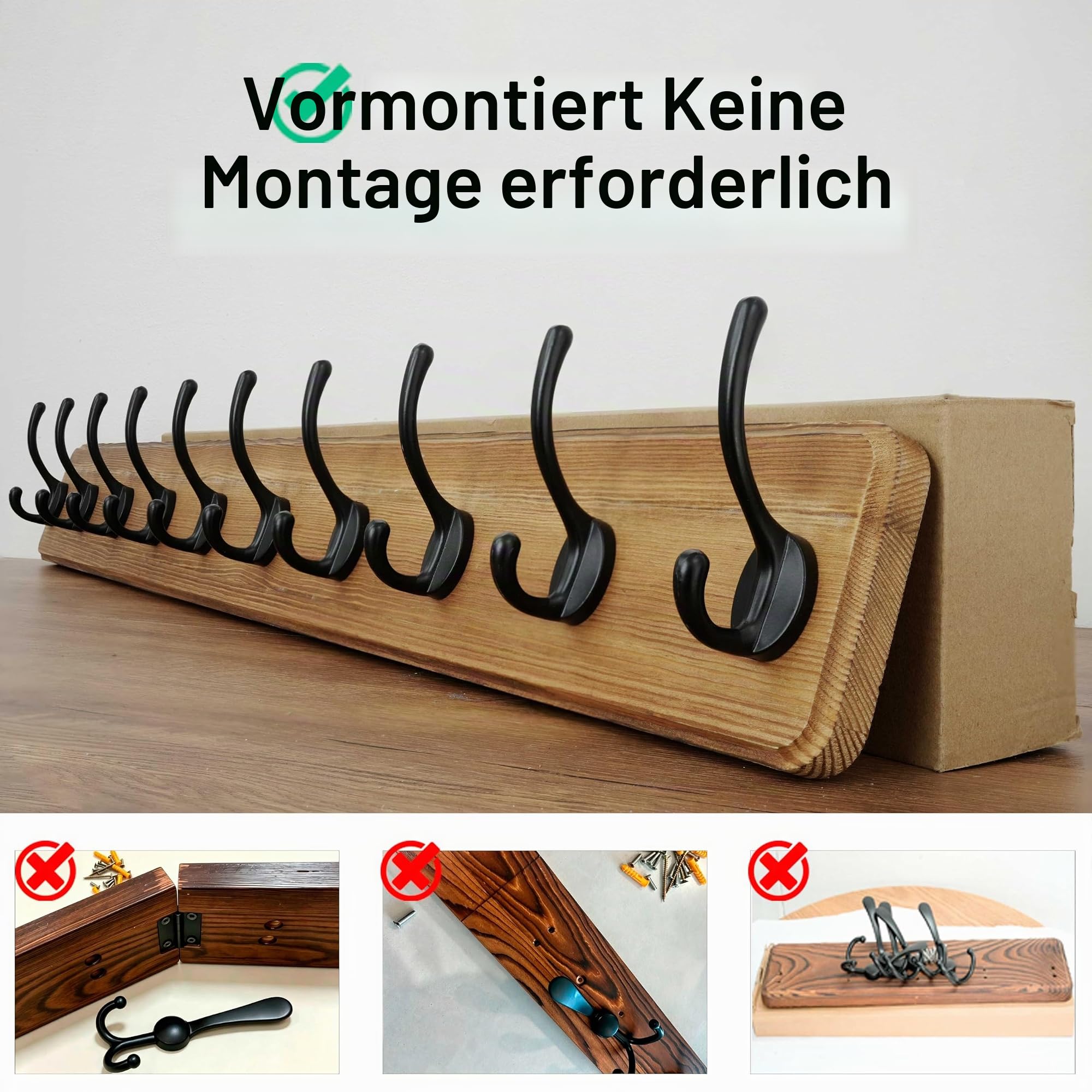 WEBI Garderobenleiste,98cm Lang Garderobenhaken,Wandgarderobe Holz mit 10 Haken,Kleiderhaken Wand,Hakenleiste Garderobe,Jackenhalter Wand für Mäntel,Jacken,rustikal braun