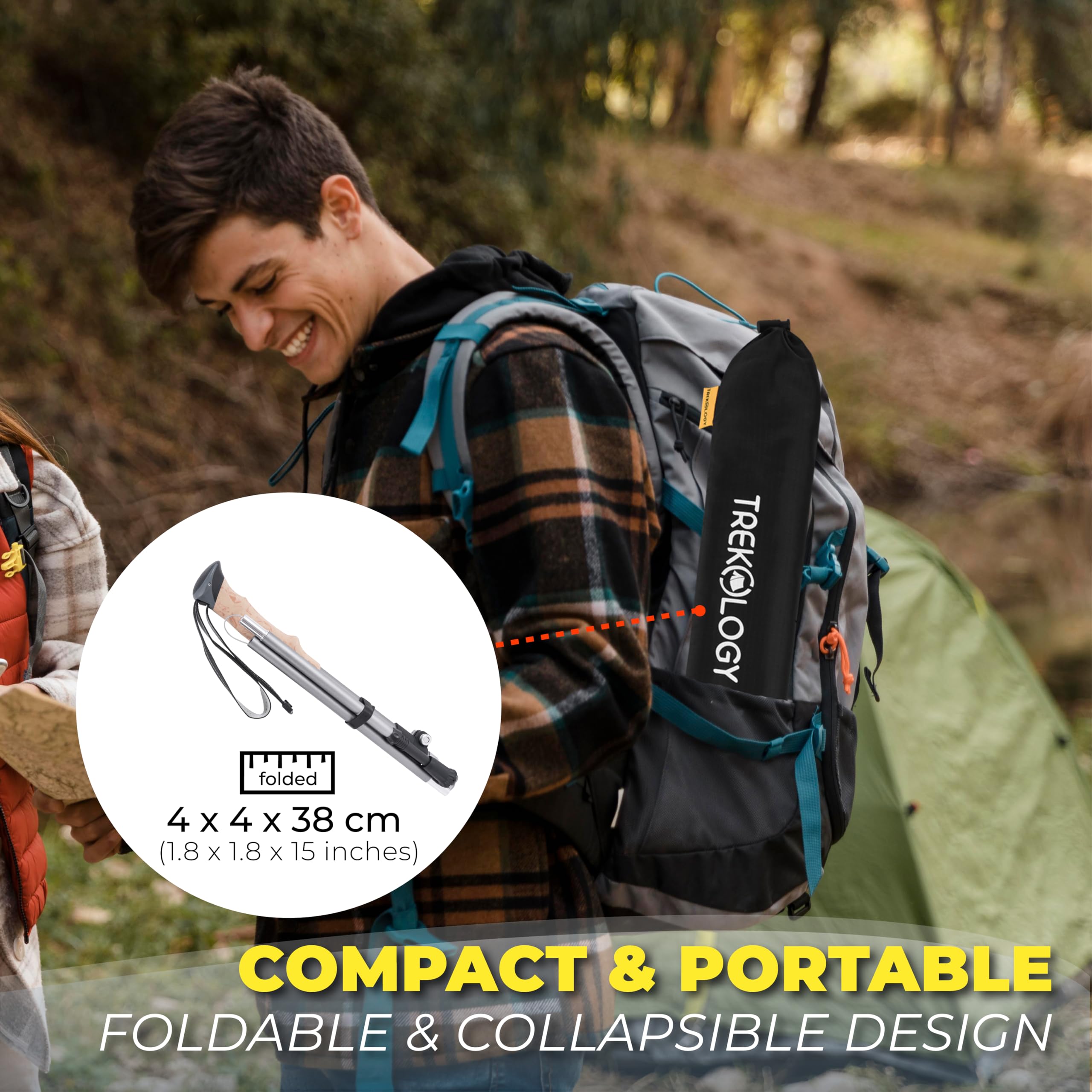 TREKOLOGY TREKZ XE 2pcs Bâtons de Randonnée/Baton de Marche Pliable - Hiking Stick avec Poignée en Mousse EVA pour Hommes, Femmes et Seniors - Trekking Accessoires Équipement de Randonnée & de Camping
