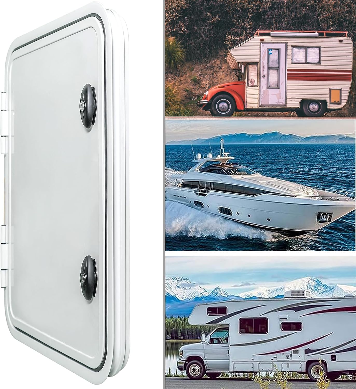 Rv Compartment Access Door, Aluminum Alloy Rv Baggage Door, Rv Trailer Electric Power Cord Cable Hatch with 2 Keys for Rv Pontoon Truck Camper Travel Trailer 19.7 X 11.8 Inch White