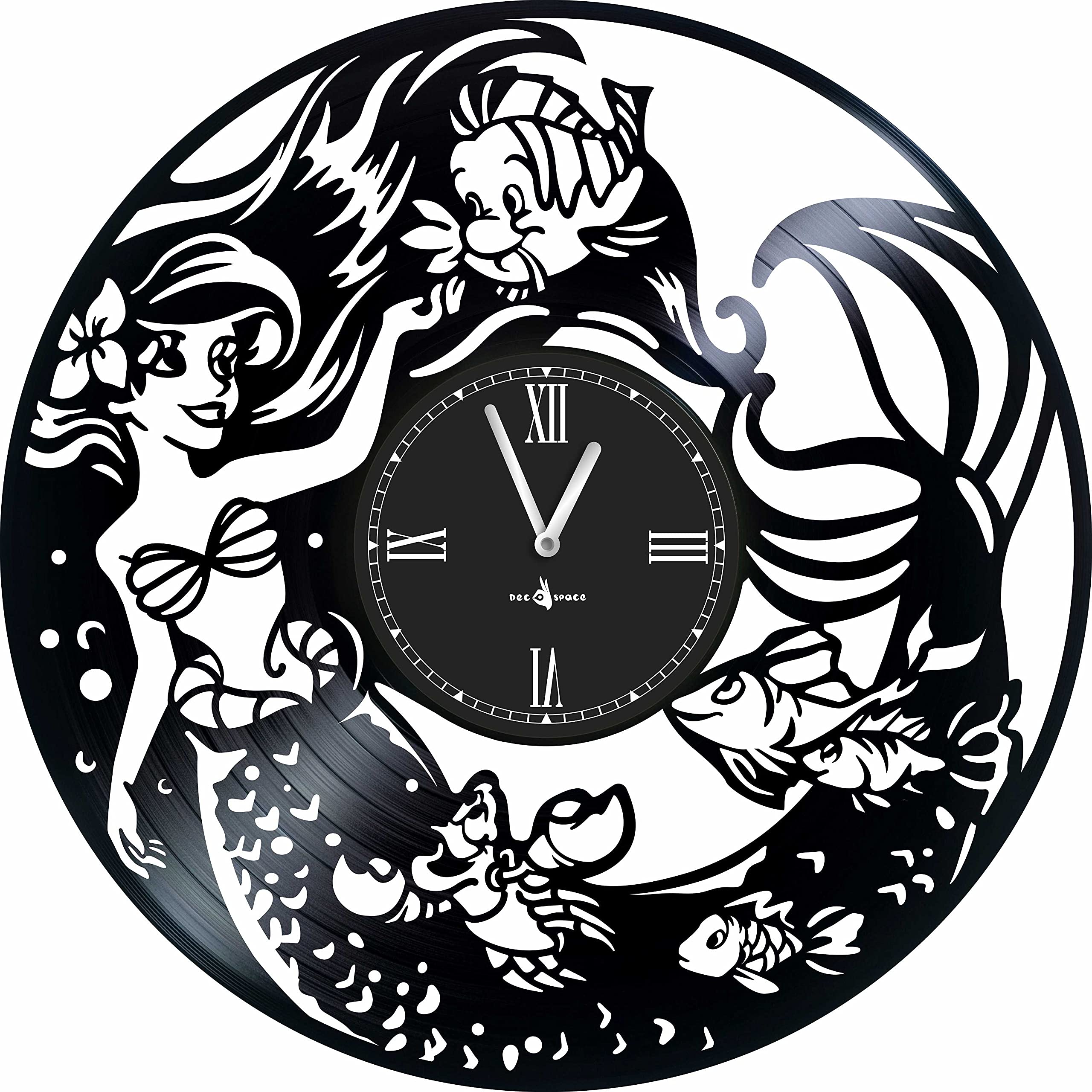 YuSer Wall Clock Vinyl Record Compatible with Ariel - 12 inch - Made in Europe - Precision Silent Quartz Movement - Best Gift for Fans Disney - Original Design - Home Decoration