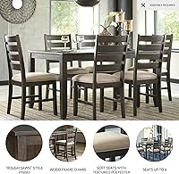 Vista 3 de Signature Design by Ashley Rokane - Juego de mesa de comedor de 7 piezas con 6 sillas tapizadas - Mesa rectangular de madera marrón de 20" y juego