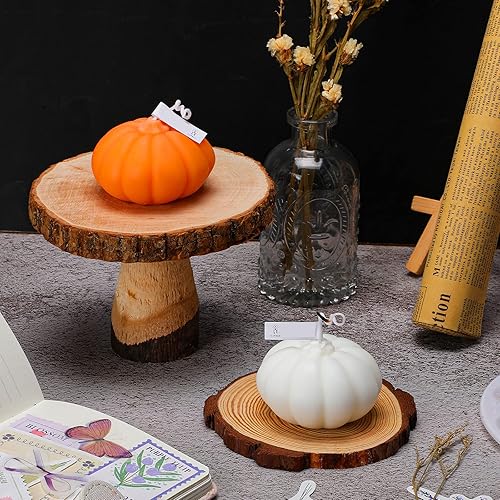 Miniatura 7 de Nuanchu 2 velas perfumadas con forma de calabaza de Halloween, calabaza de otoño, soja, blanco, naranja, decoración del hogar, decoración de otoño
